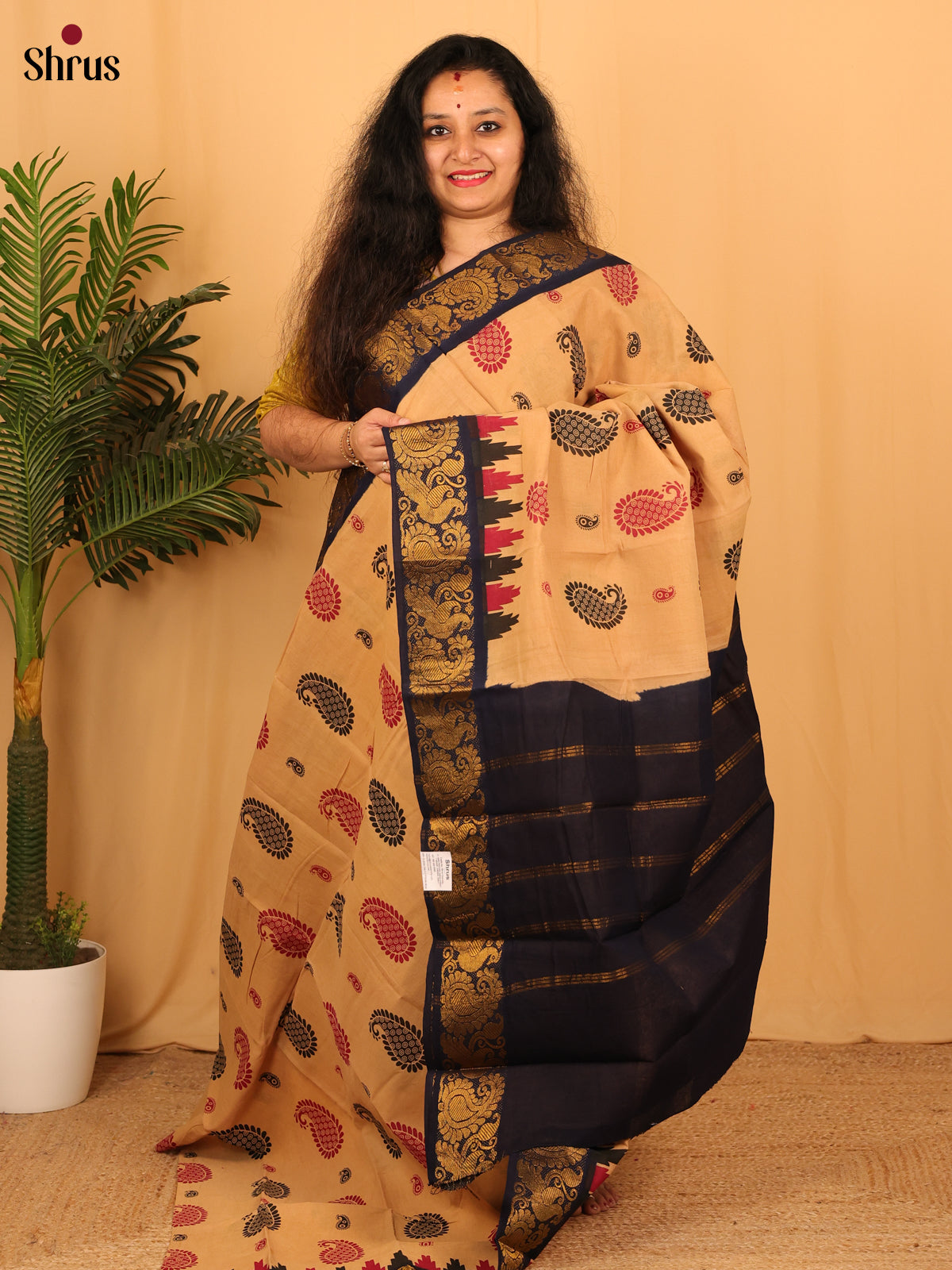 Peach & Blue - Sungudi Cotton Saree