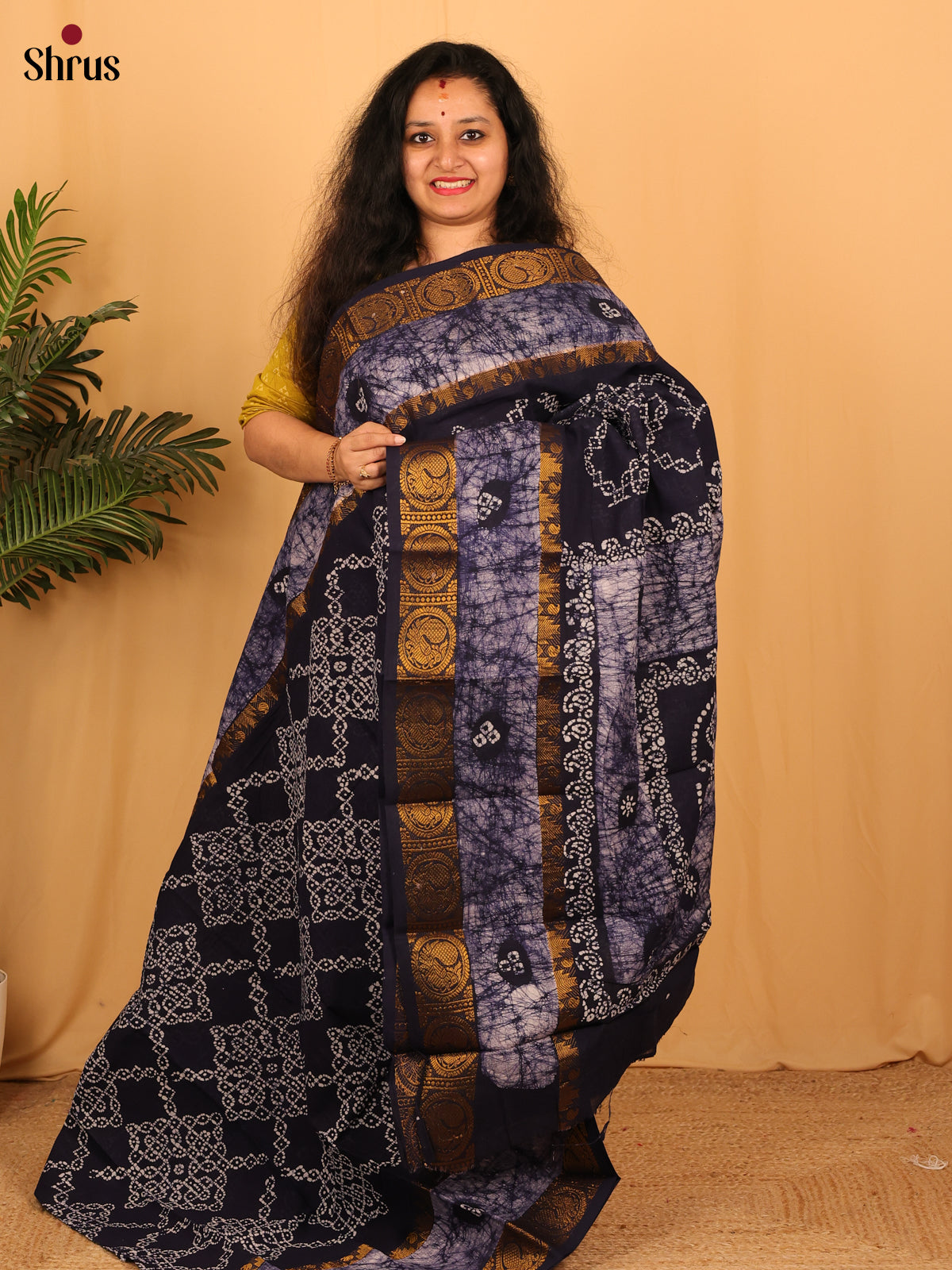 Dark Blue  - Sungudi Cotton Saree