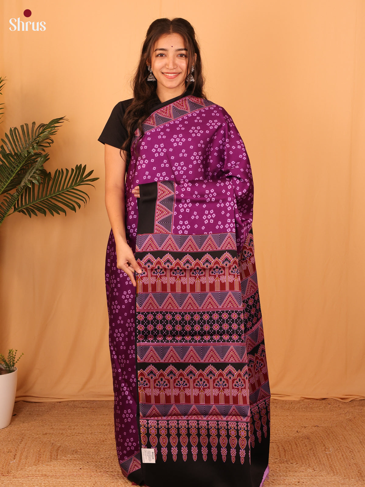 Purple &  Black - Modal Silk Saree