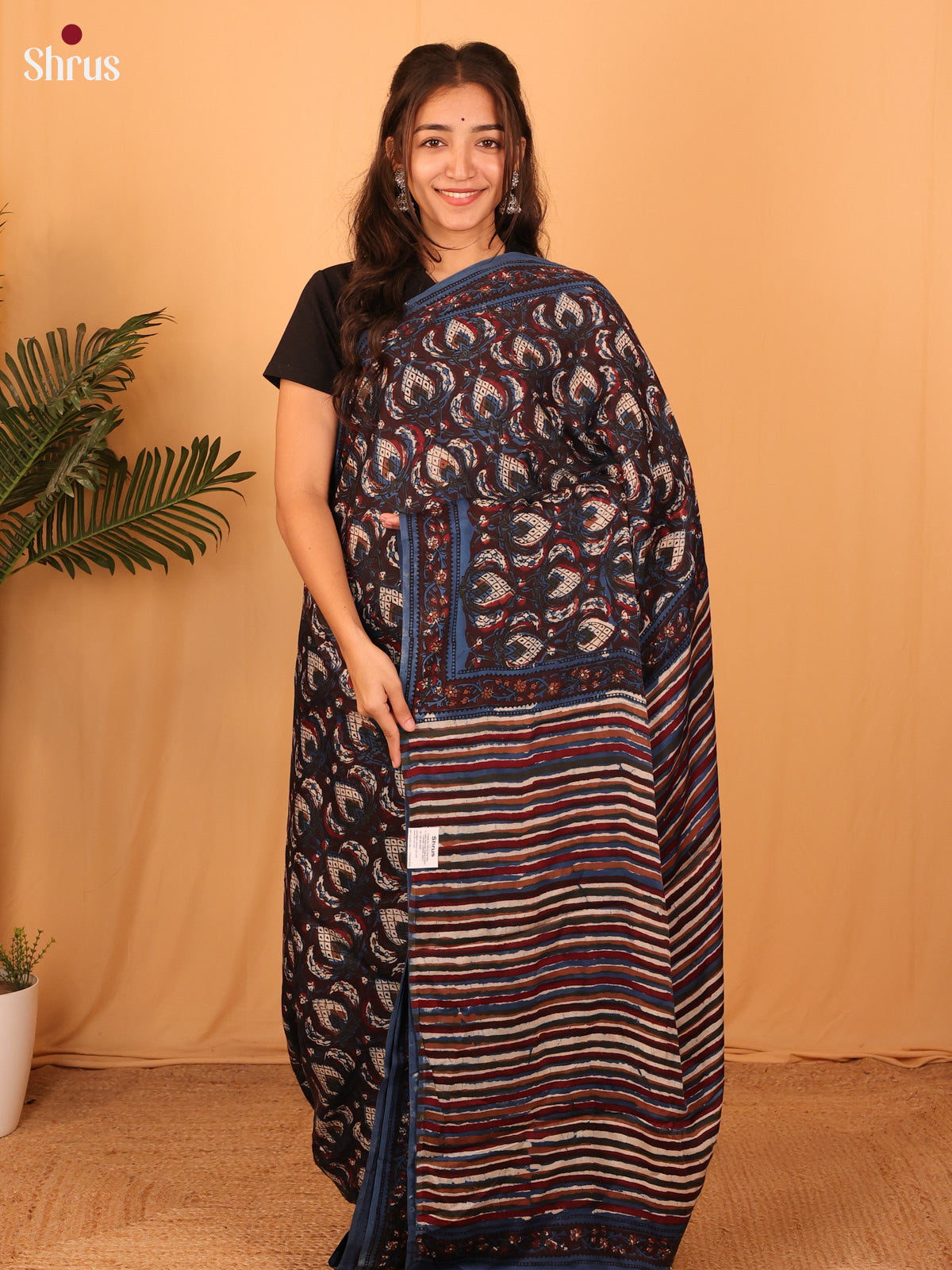 Brown & Blue - Modal Silk Saree