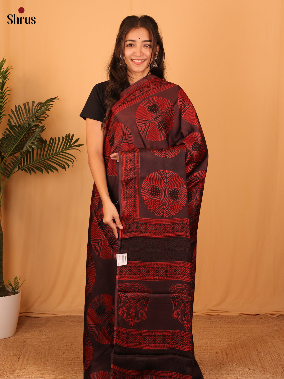 Brown & Maroon - Modal Silk Saree