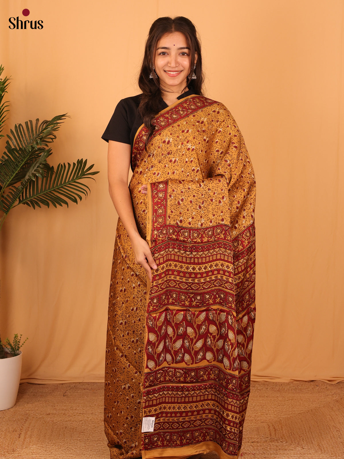 Mustard & Maroon- Modal Silk Saree