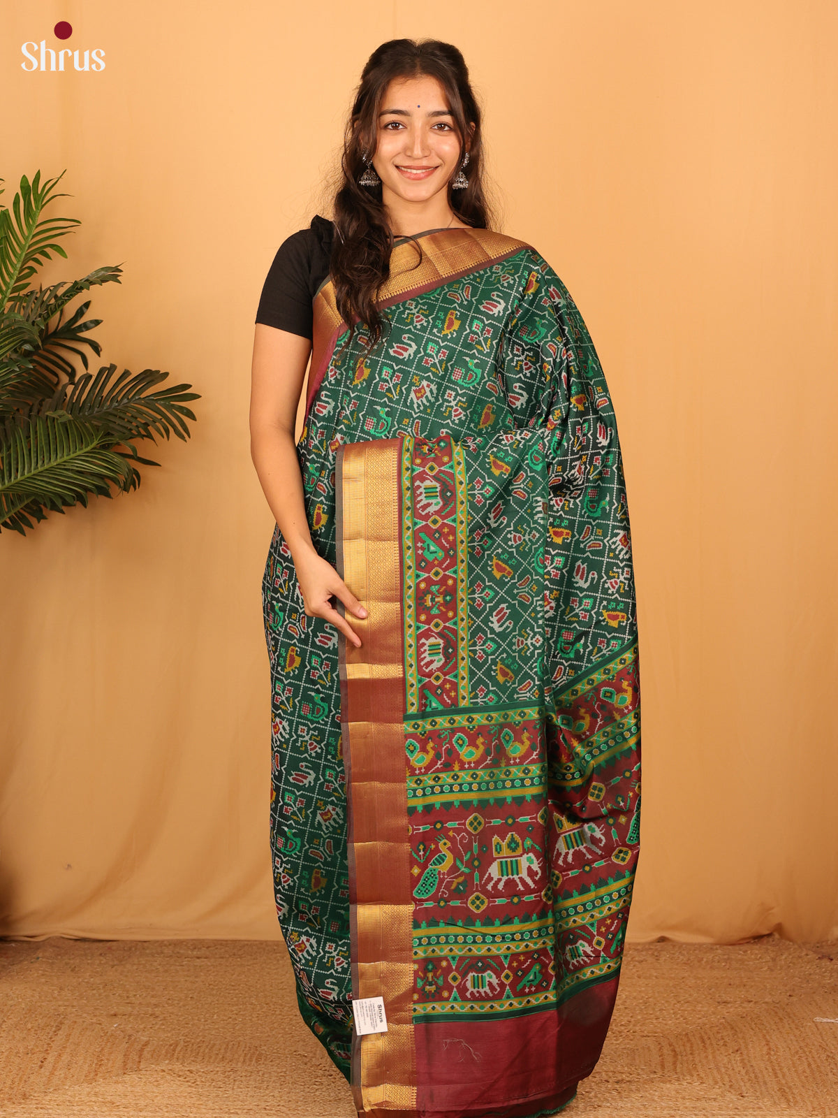 Green & Brown - Semi Patola Saree - Shop on Shrus.com