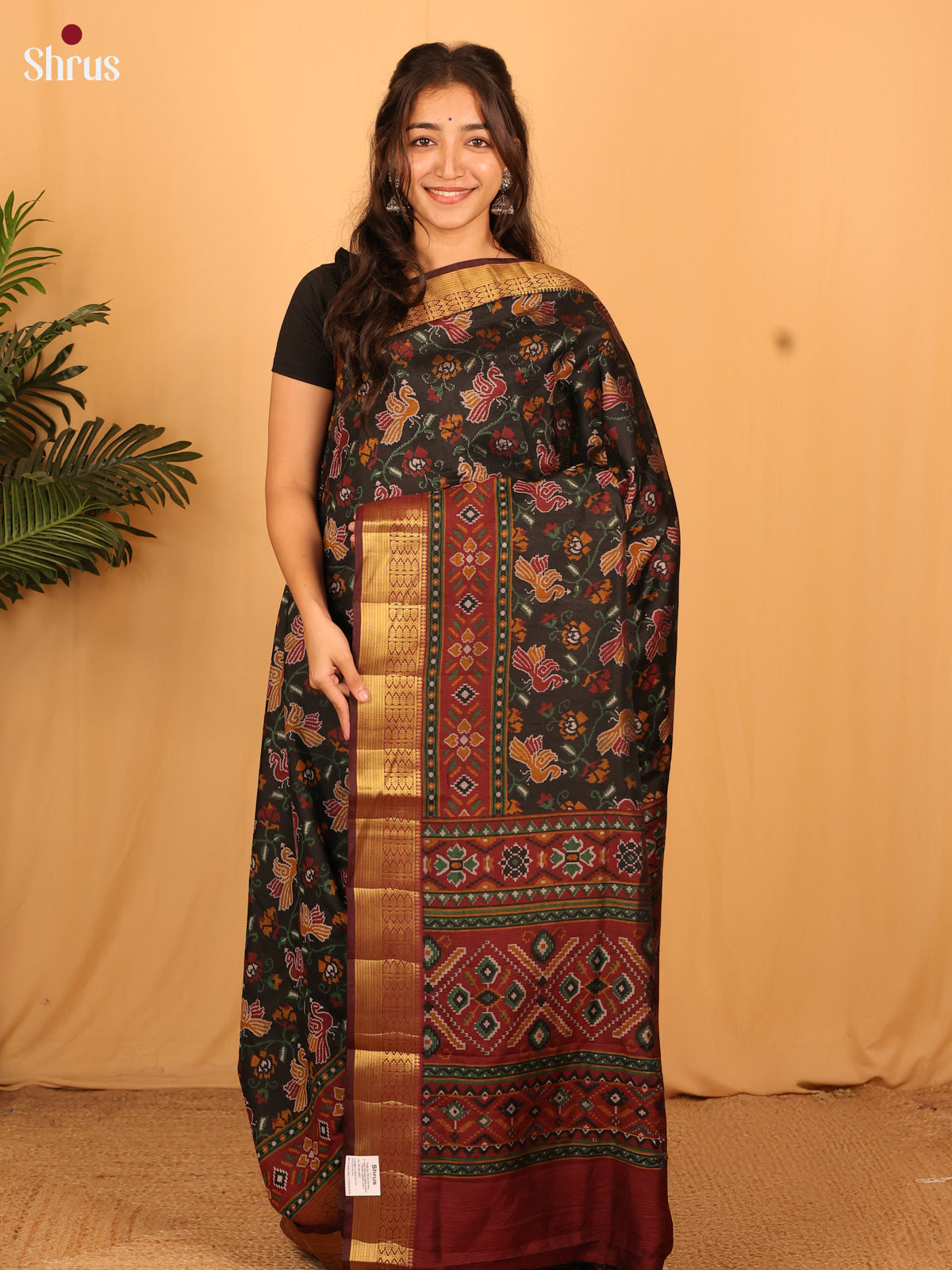 Black & Brown - Semi Patola Saree - Shop on Shrus.com
