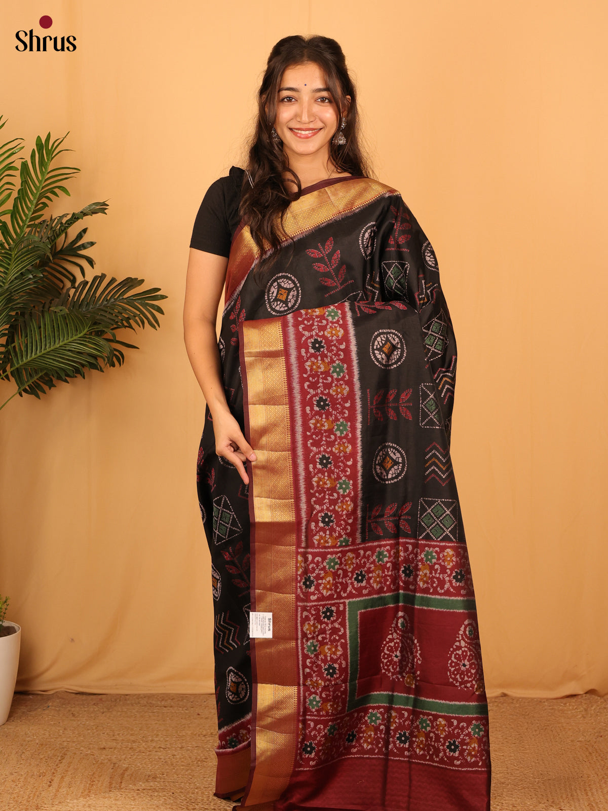 Black & Maroon - Semi Patola Saree