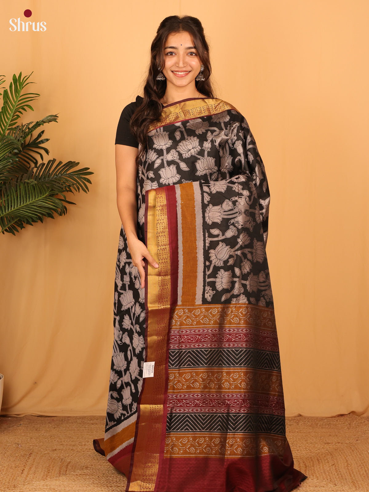 Black & Maroon - Semi Patola Saree - Shop on Shrus.com