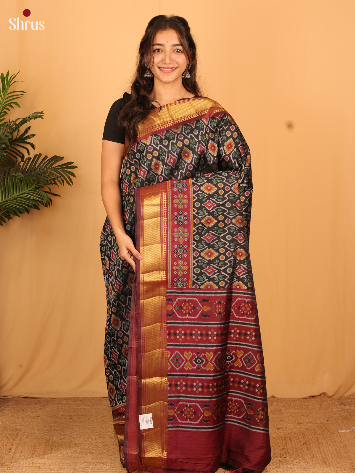 Black & Maroon - Semi Patola Saree - Shop on Shrus.com