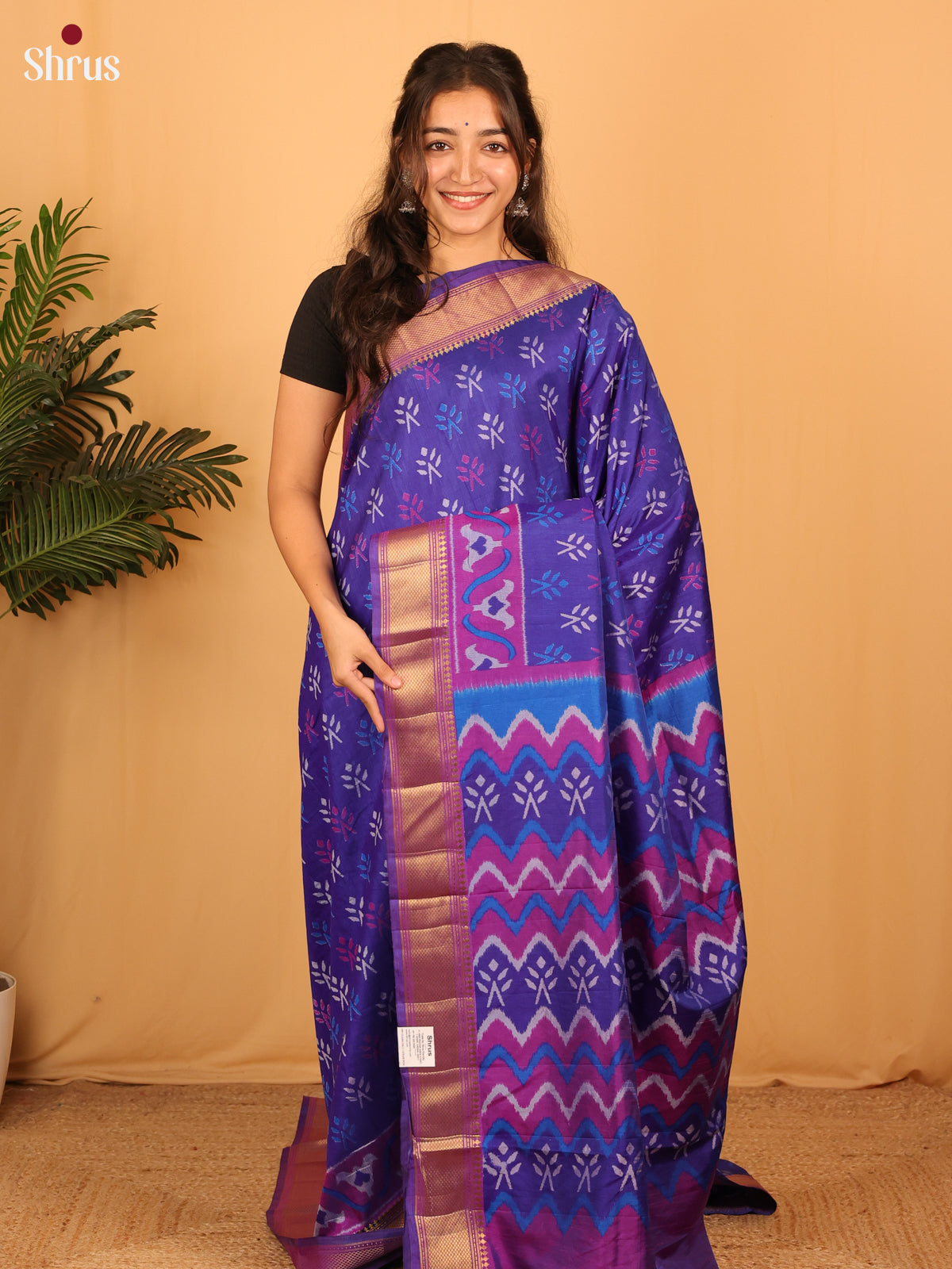 Blue & Purple - Semi Patola Saree - Shop on Shrus.com