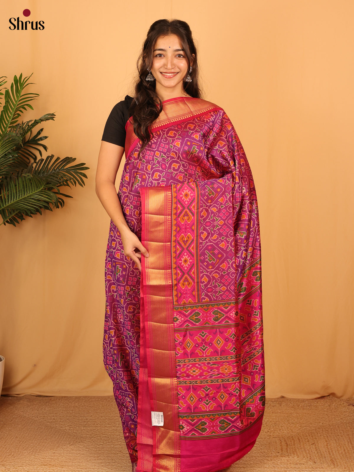 Purple  & Pink- Semi Patola Saree