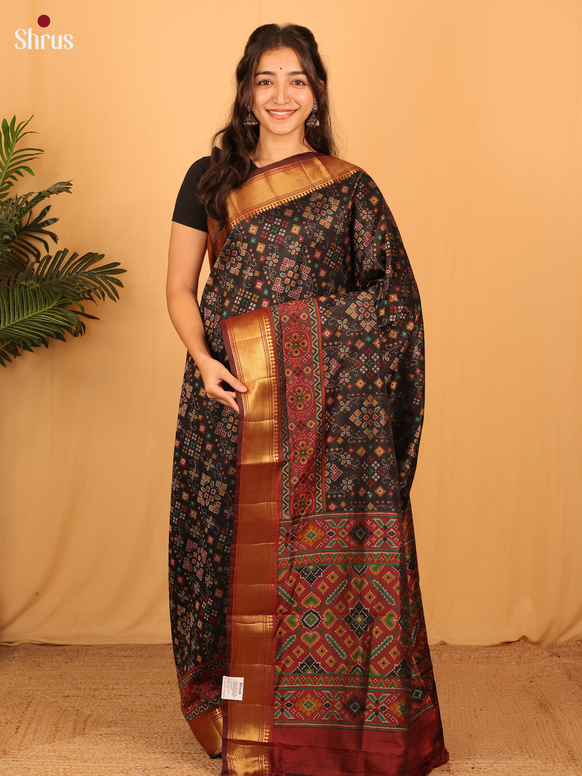 Black & Brown - Semi Patola Saree - Shop on Shrus.com