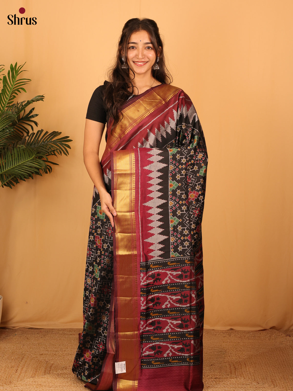 Black & Maroon - Semi Patola Saree