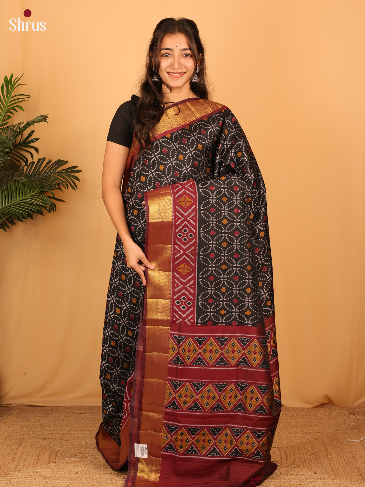 Black & Maroon - Semi Patola Saree - Shop on Shrus.com