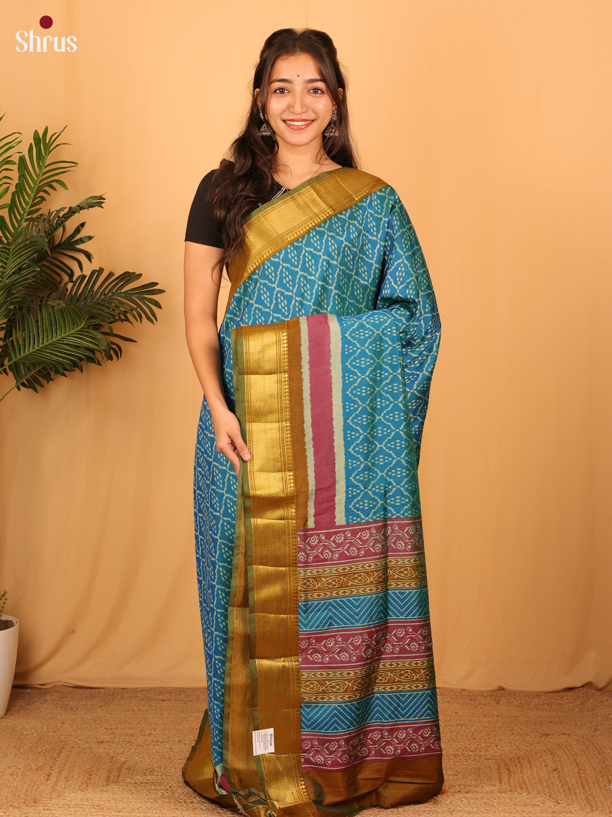 Blue & Green  - Semi Patola Saree