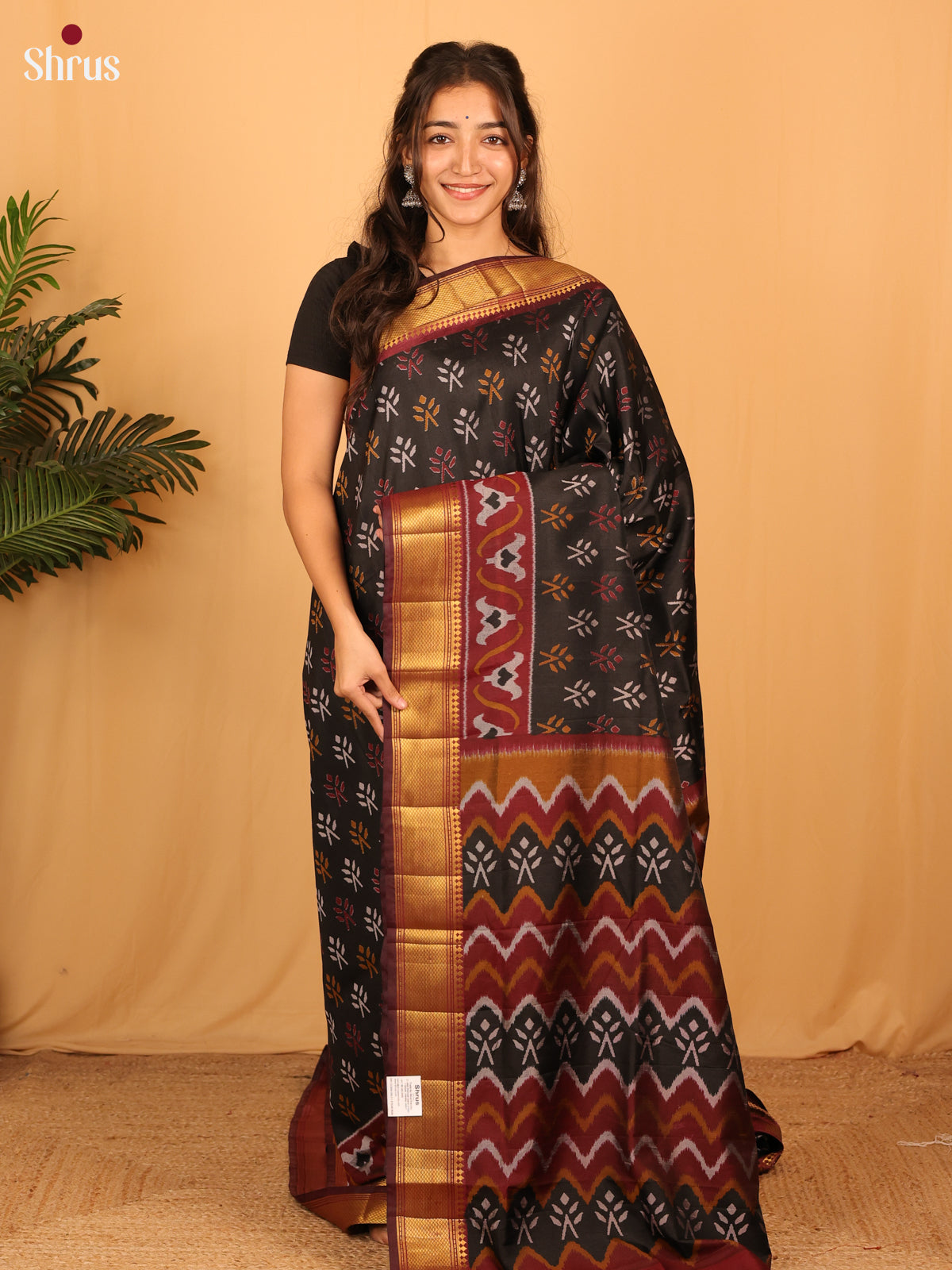 Black & Maroon - Semi Patola Saree - Shop on Shrus.com