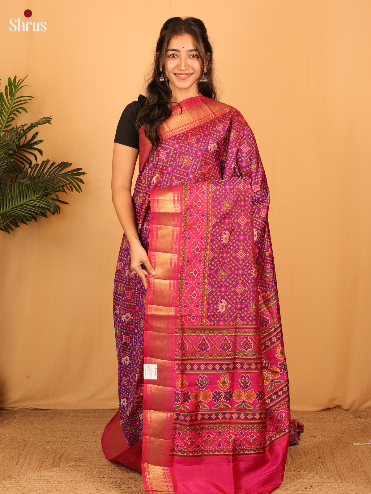 Purple & Pink- Semi Patola Saree - Shop on Shrus.com