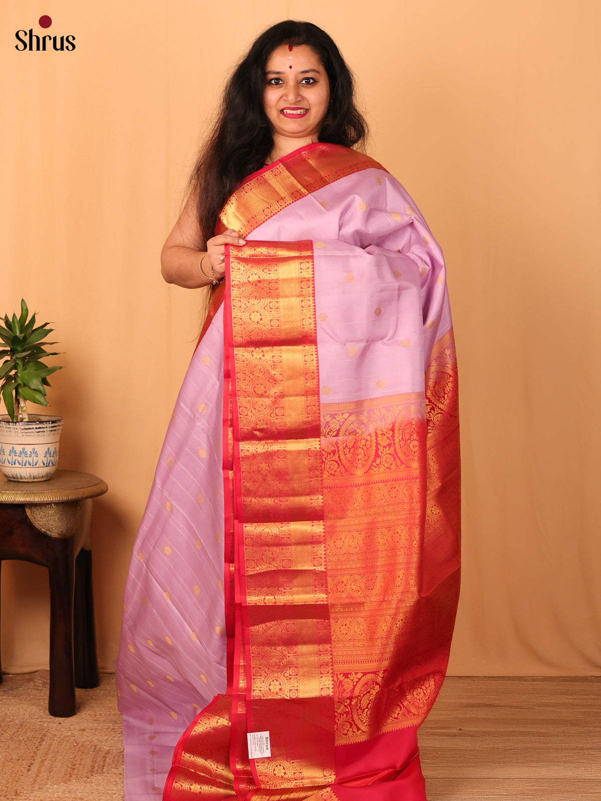 Lavender & Red - Kanchipuram silk Saree