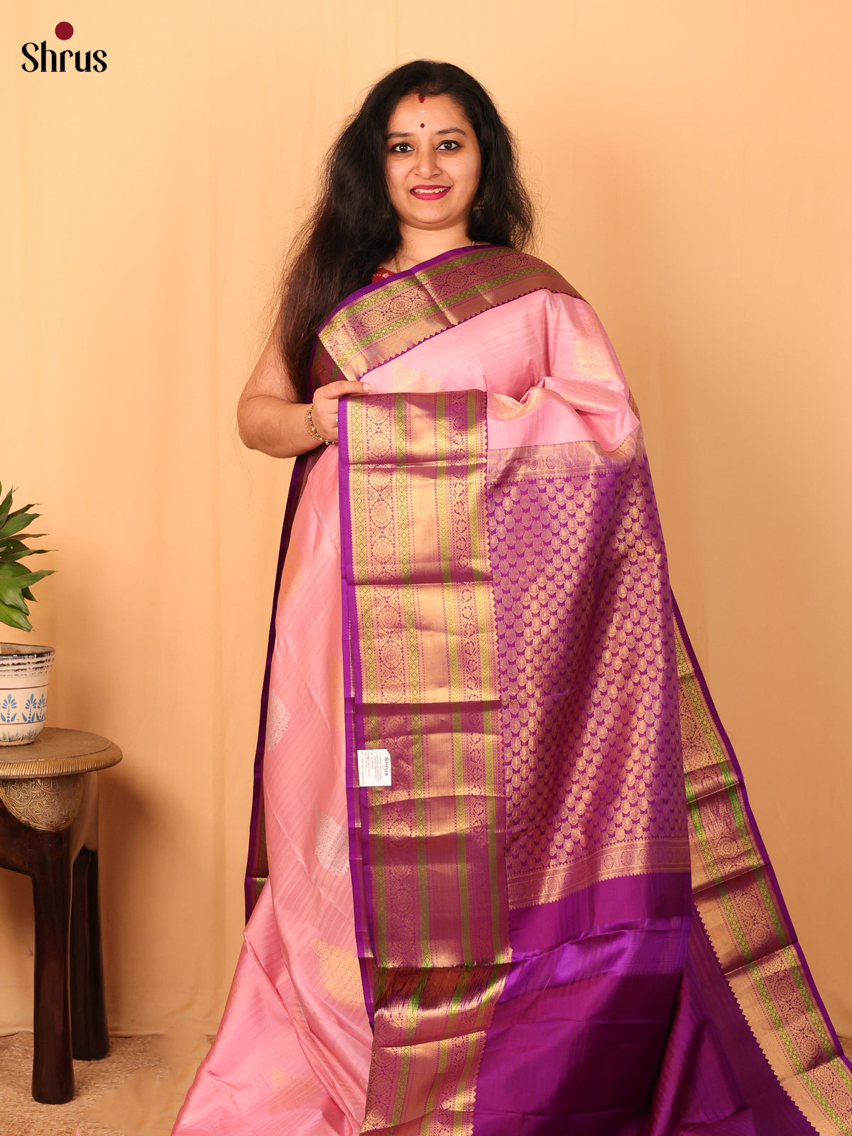 Pink & Purple - Kanchipuram silk Saree - Shop on Shrus.com