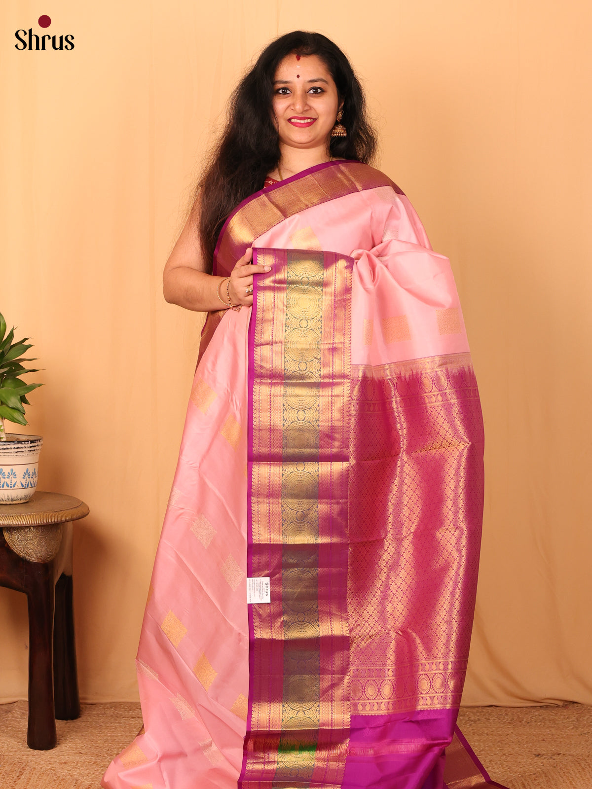 Pink & Purple - Kanchipuram silk Saree - Shop on Shrus.com