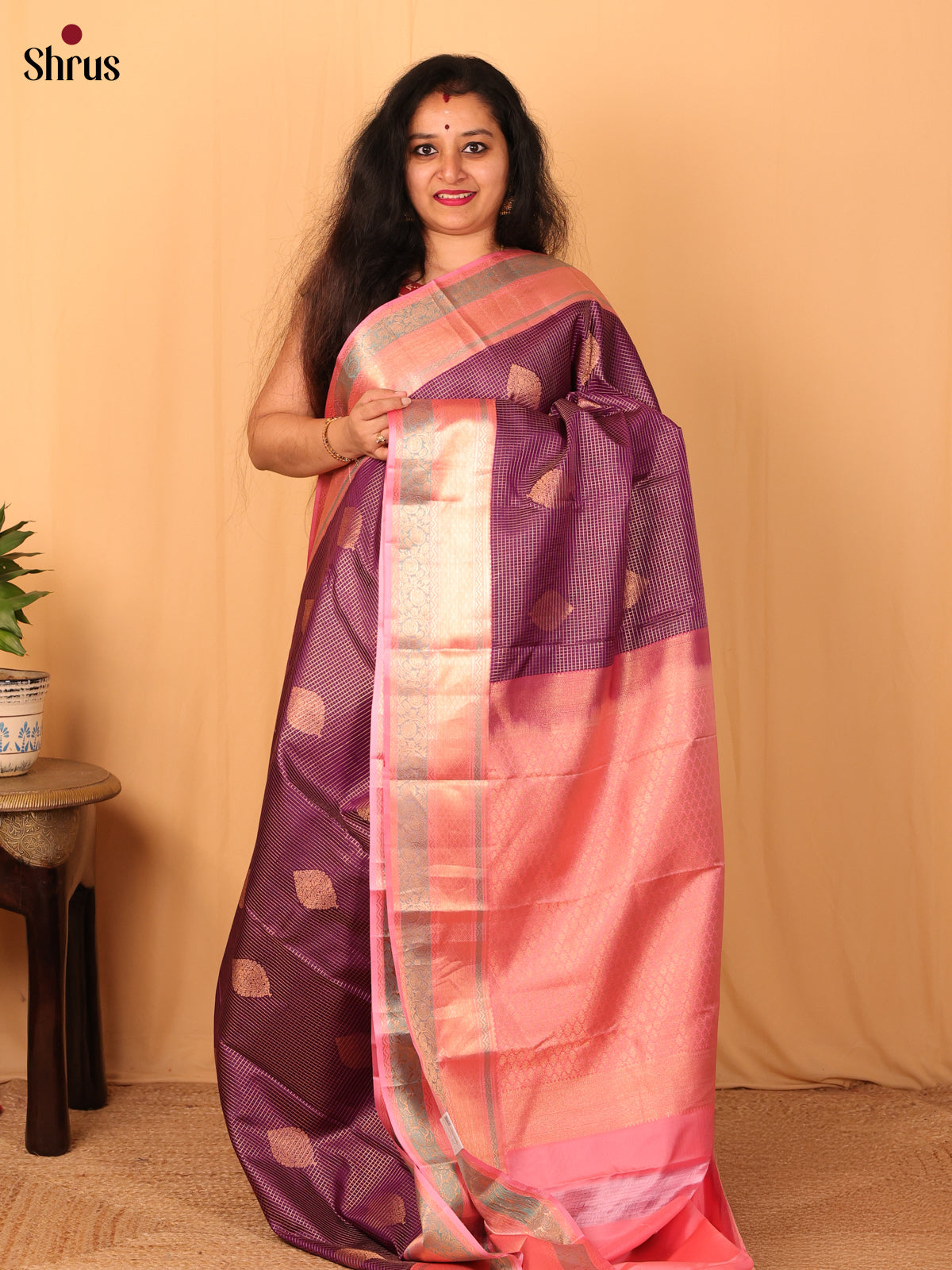 Violet & Pink - Kanchipuram silk Saree - Shop on Shrus.com