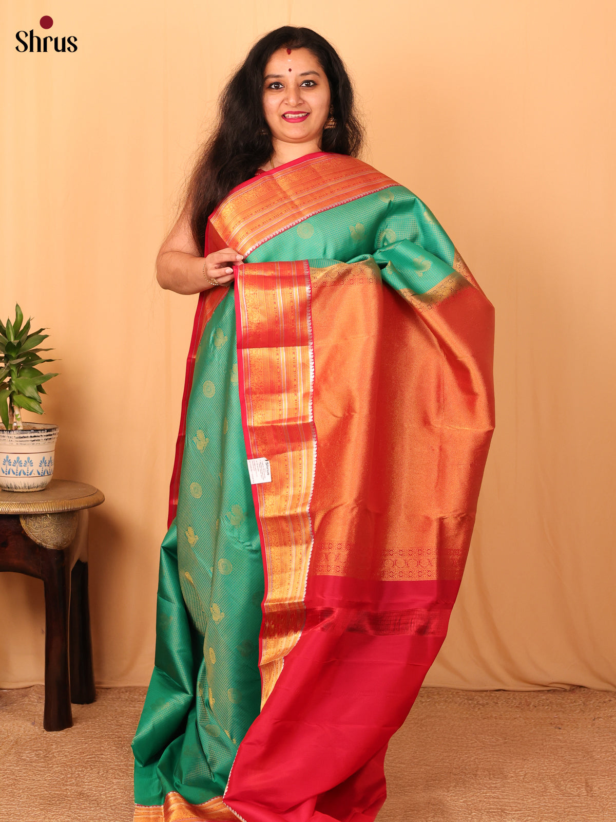 Green & Red- Kanchipuram silk Saree - Shop on Shrus.com