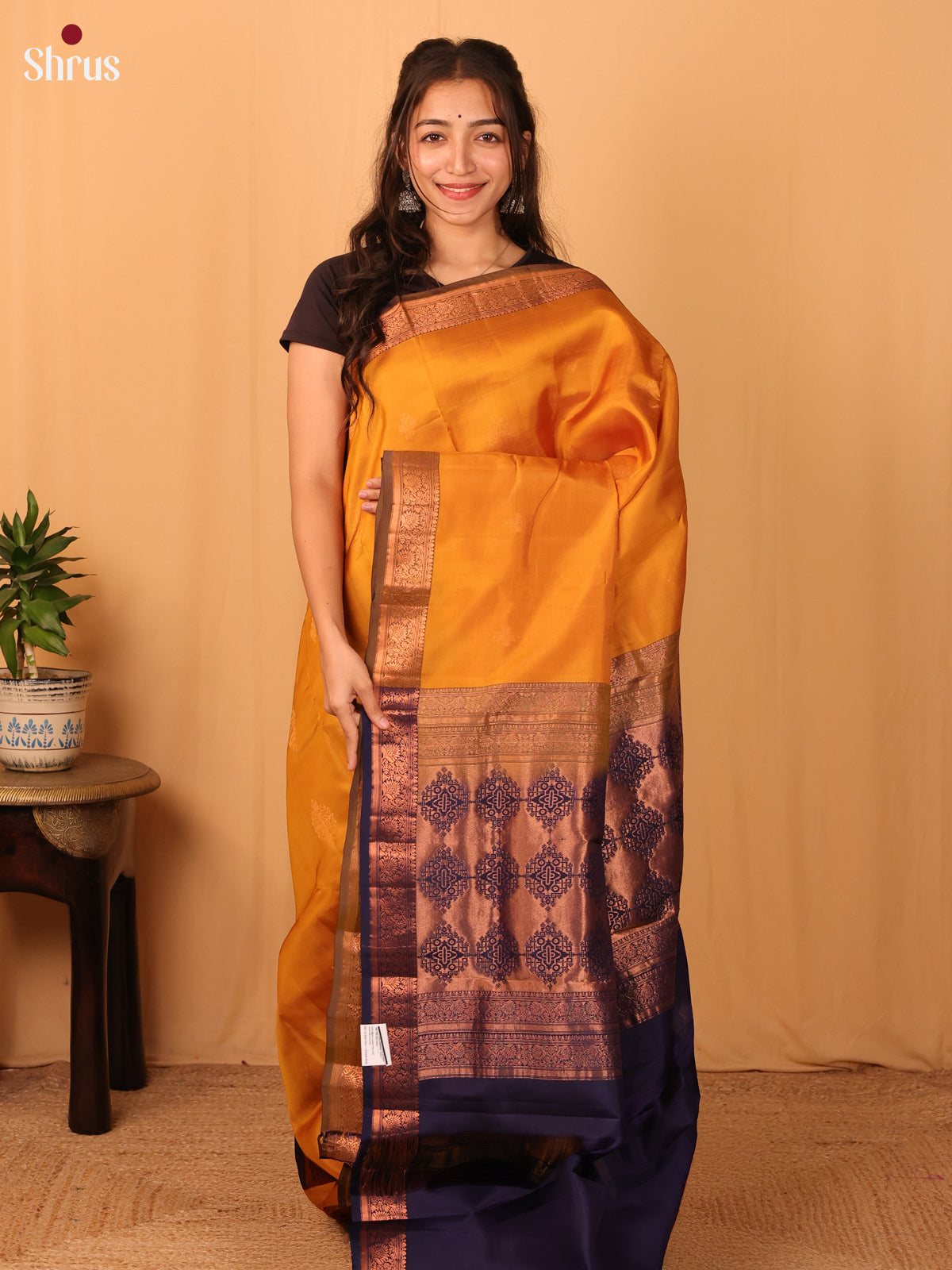 Mustard & Violet- Kanchipuram-halfpure Saree - Shop on Shrus.com