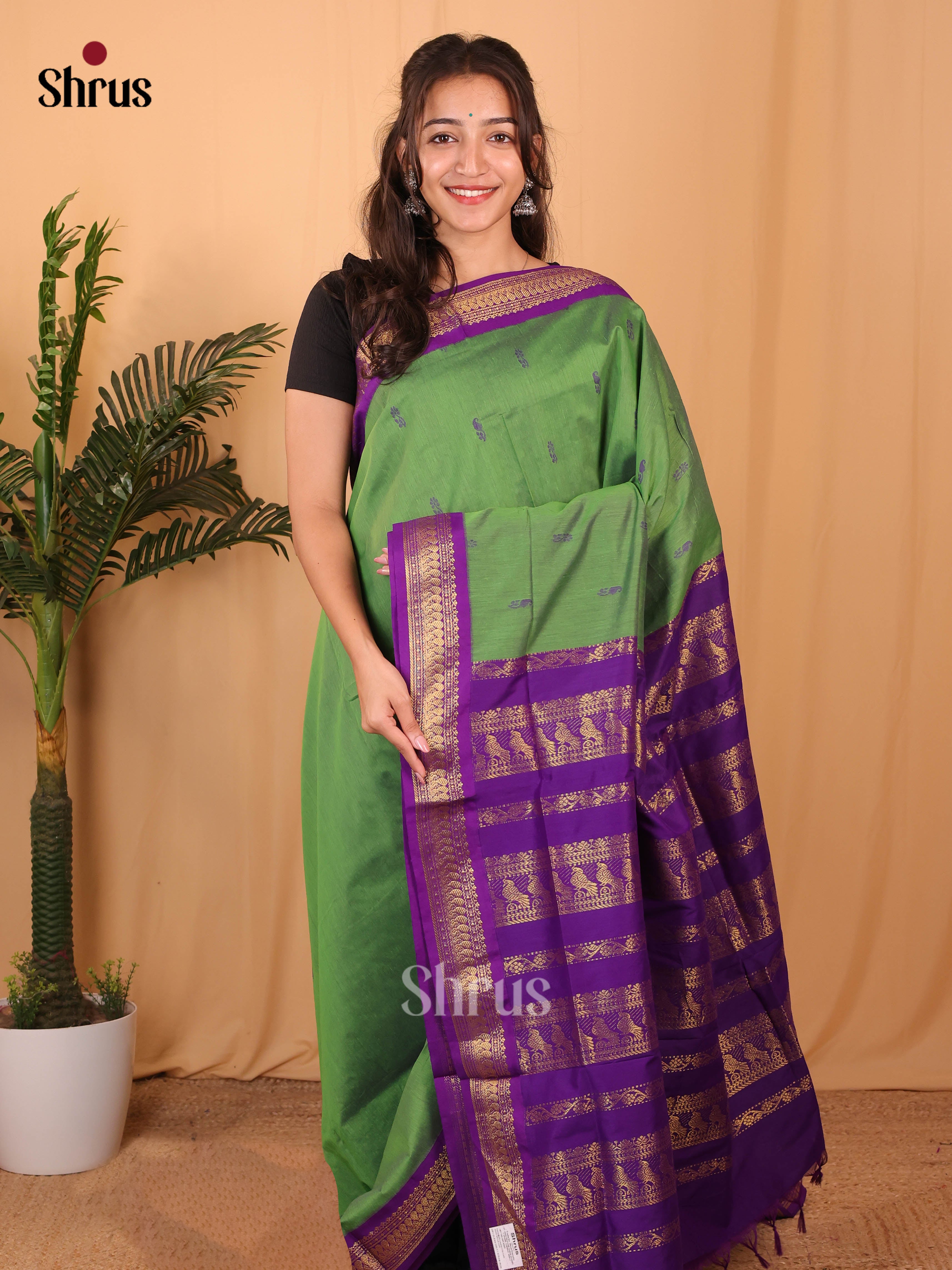 Green & Violet - Kalyani Cotton Saree - Shop on Shrus.com