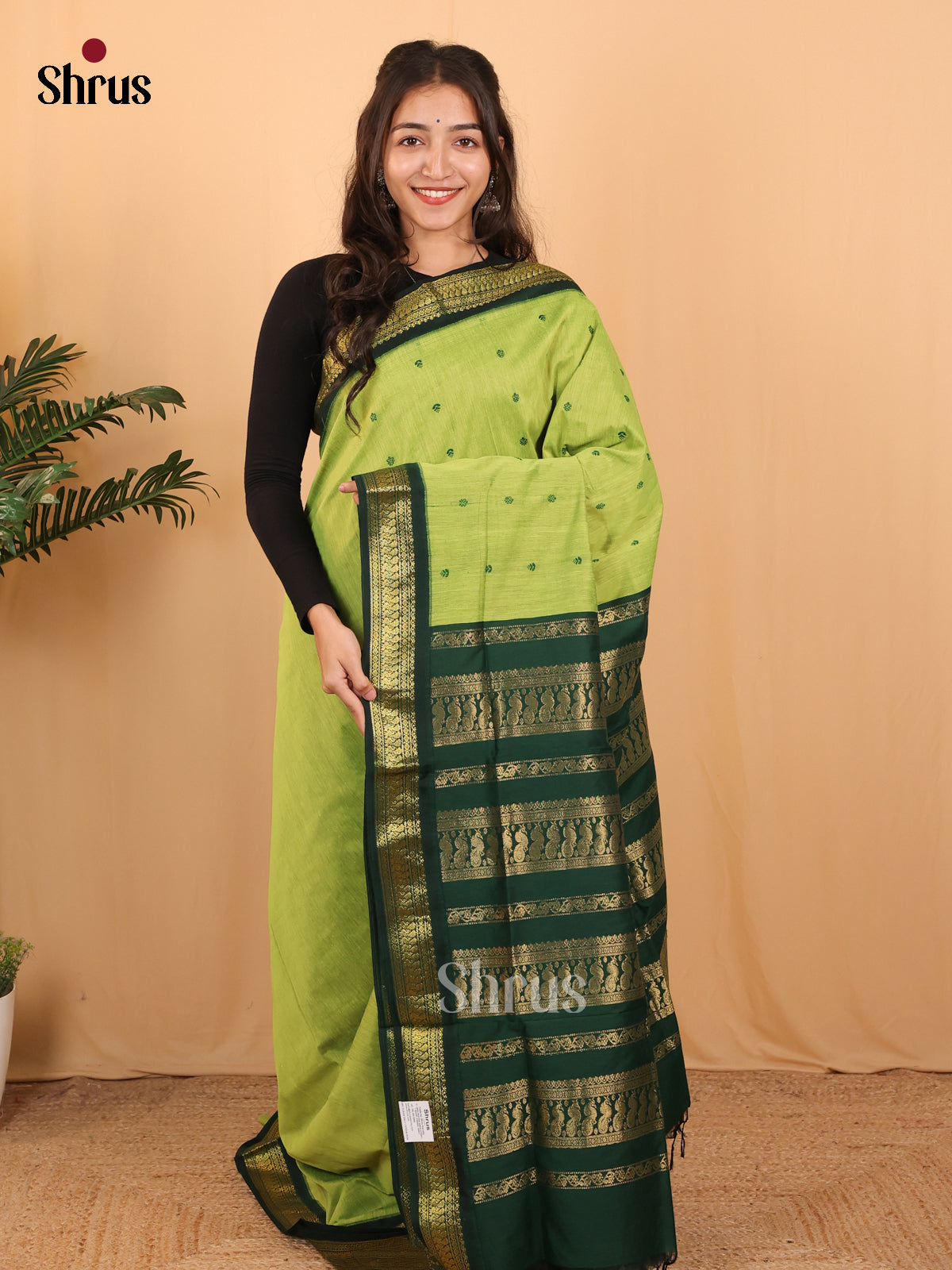 Lite Green & Green- Kalyani Cotton Saree - Shop on Shrus.com