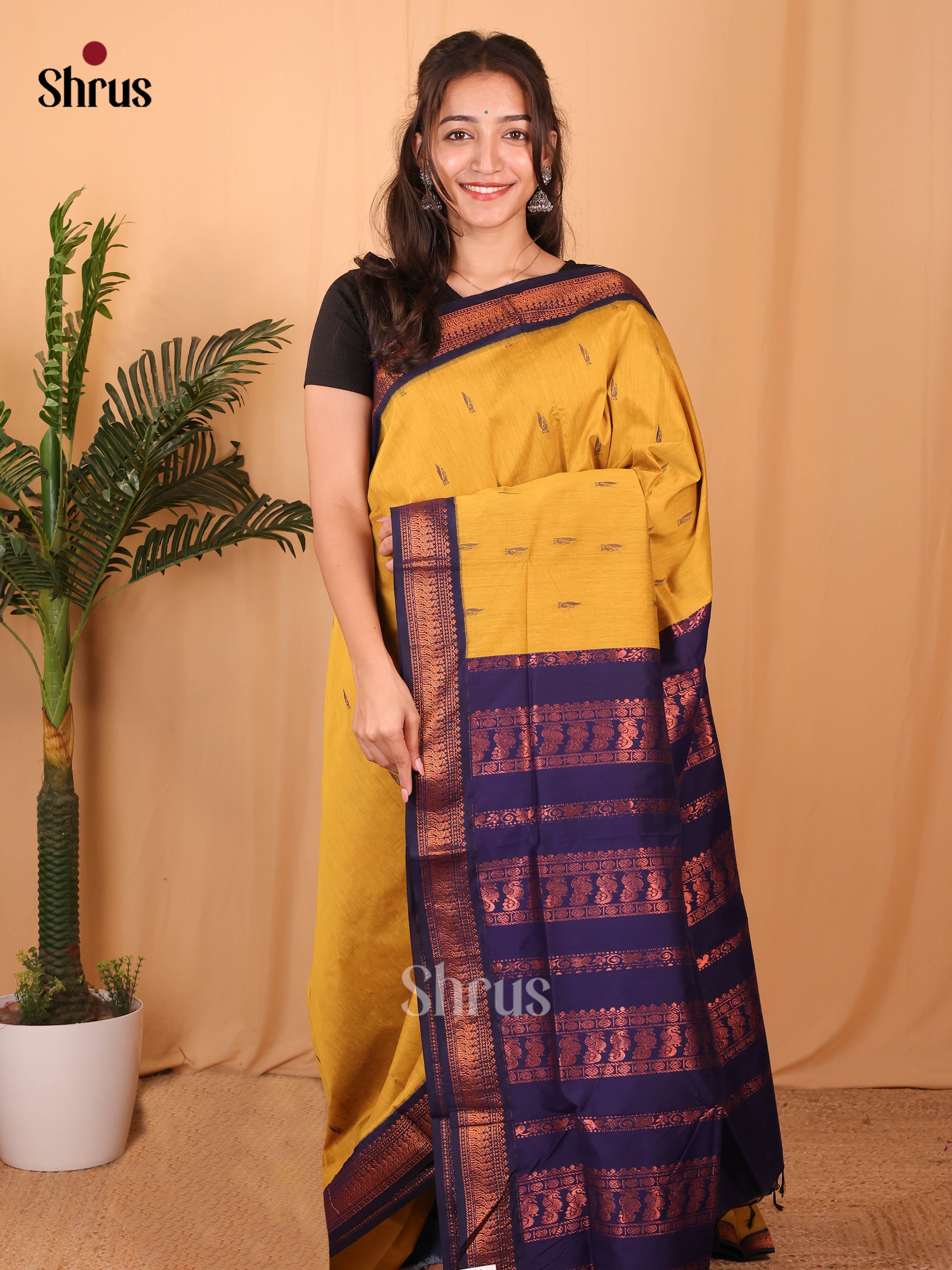 Mustard & Blue - Kalyani Cotton Saree - Shop on Shrus.com