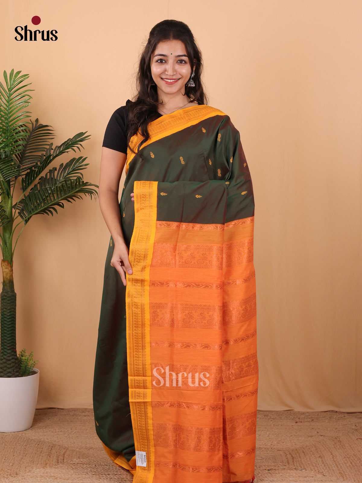 Green & Orange - Kalyani Cotton Saree - Shop on Shrus.com