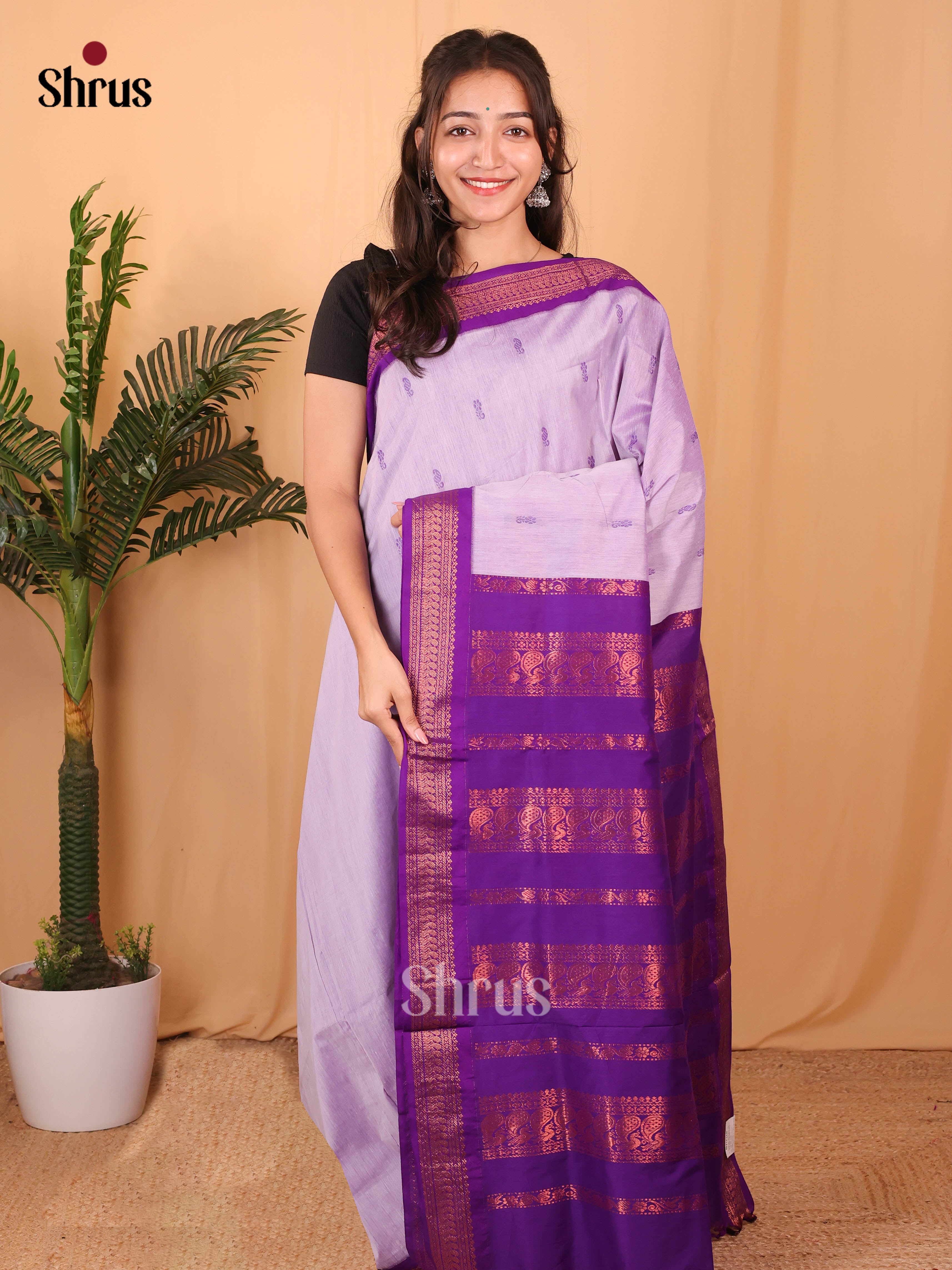 Lilac &  Violet - Kalyani Cotton Saree - Shop on Shrus.com