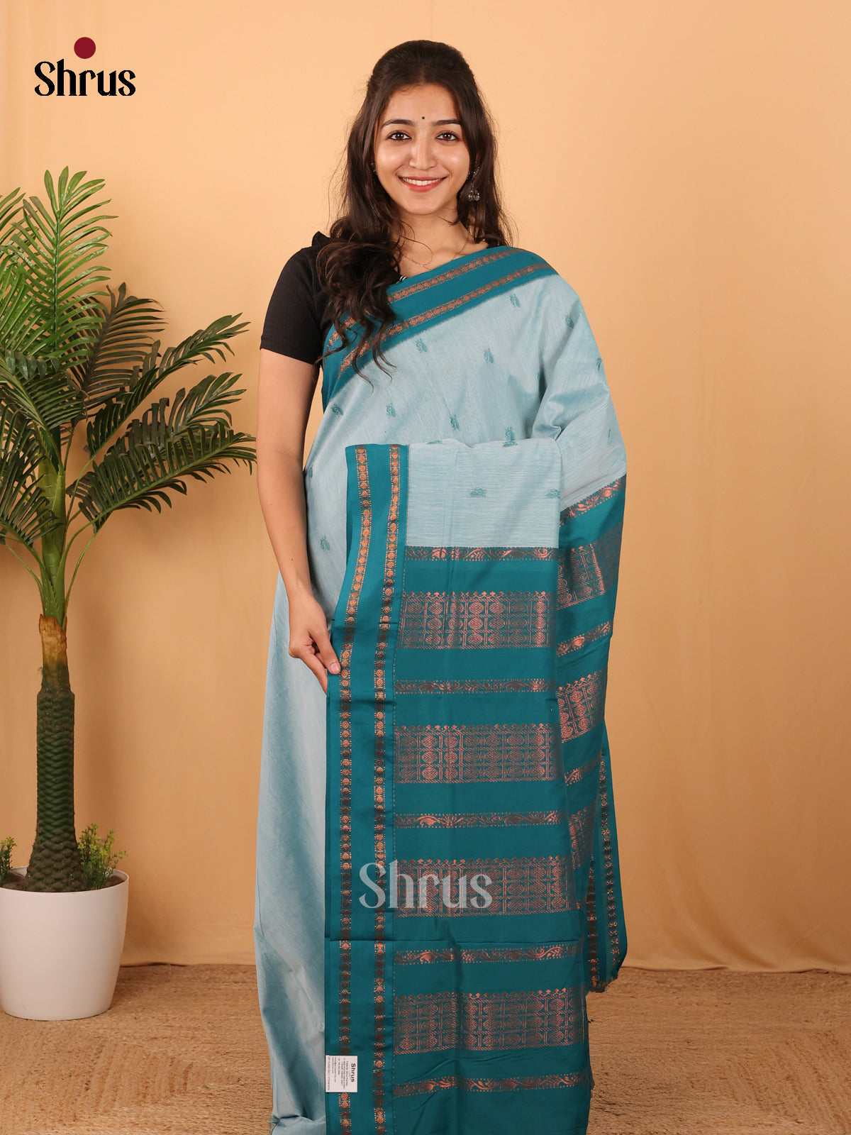 Lite Blue & Blue - Kalyani Cotton Saree - Shop on Shrus.com