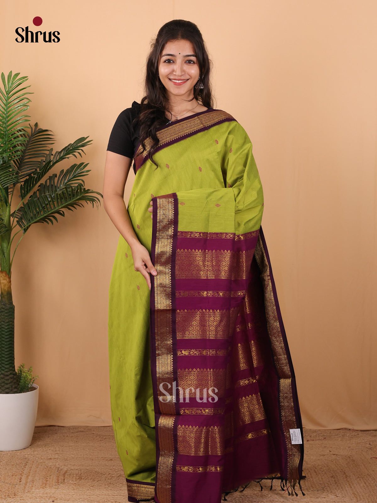 Green & Purple - Kalyani Cotton Saree - Shop on Shrus.com