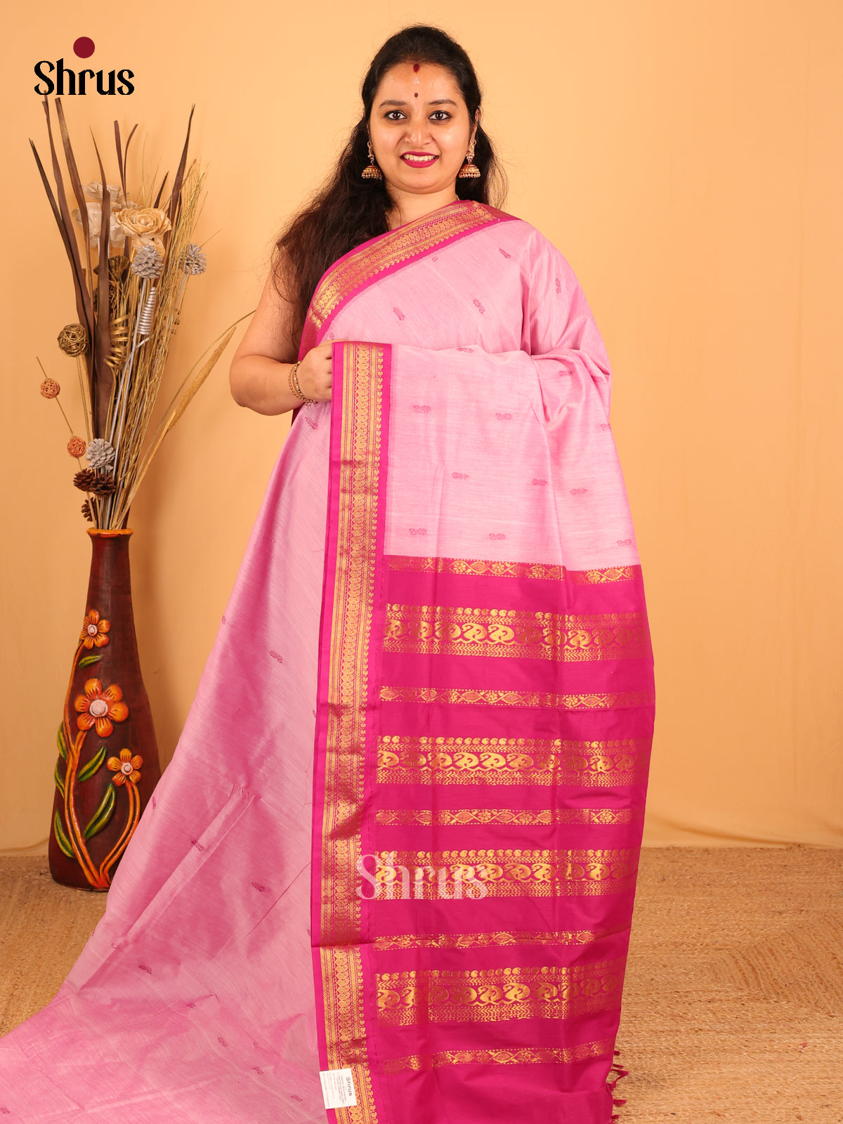 Baby Pink & Pink - Kalyani Cotton Saree - Shop on Shrus.com