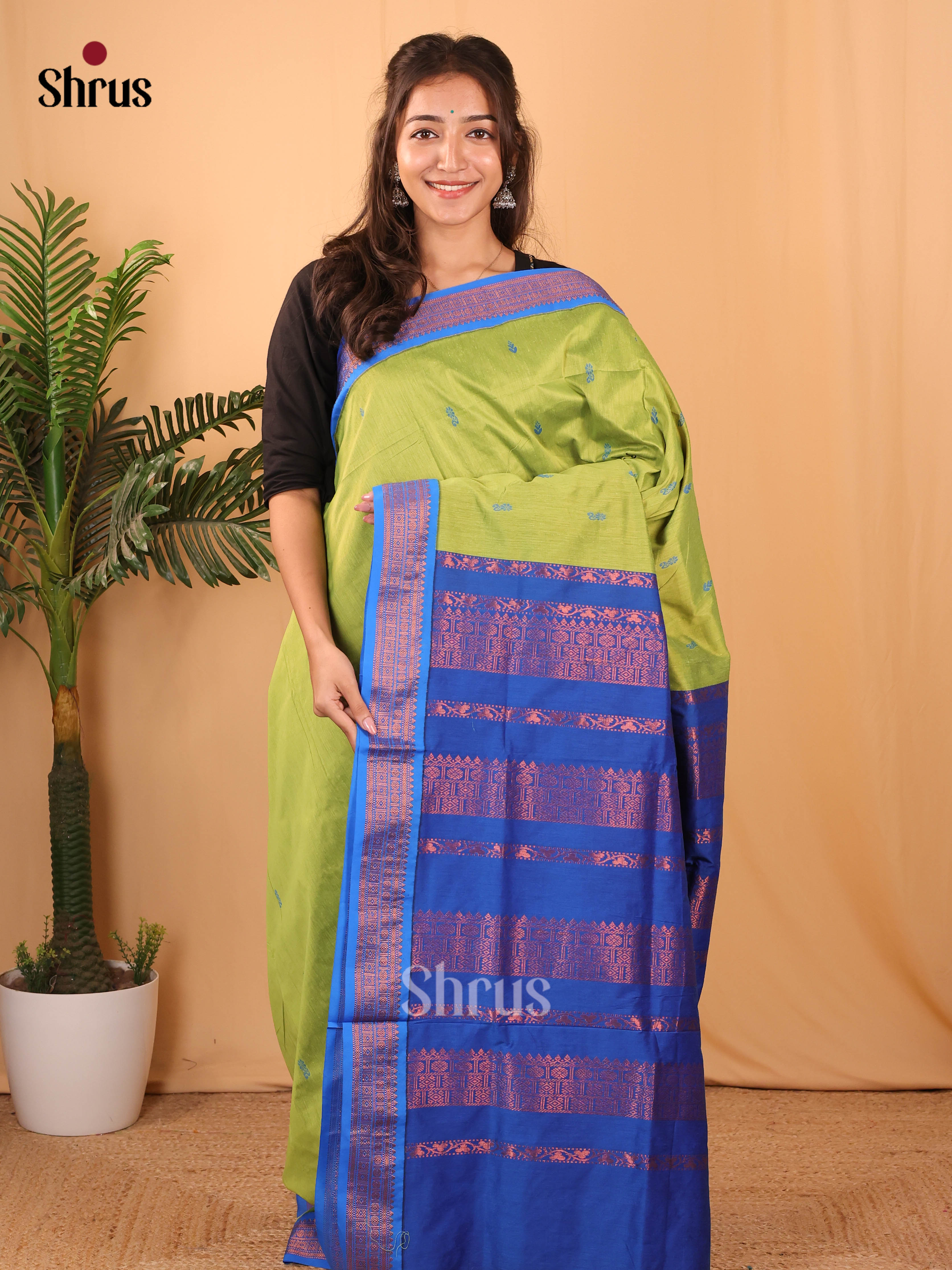 Lite Green & Blue - Kalyani Cotton Saree - Shop on Shrus.com