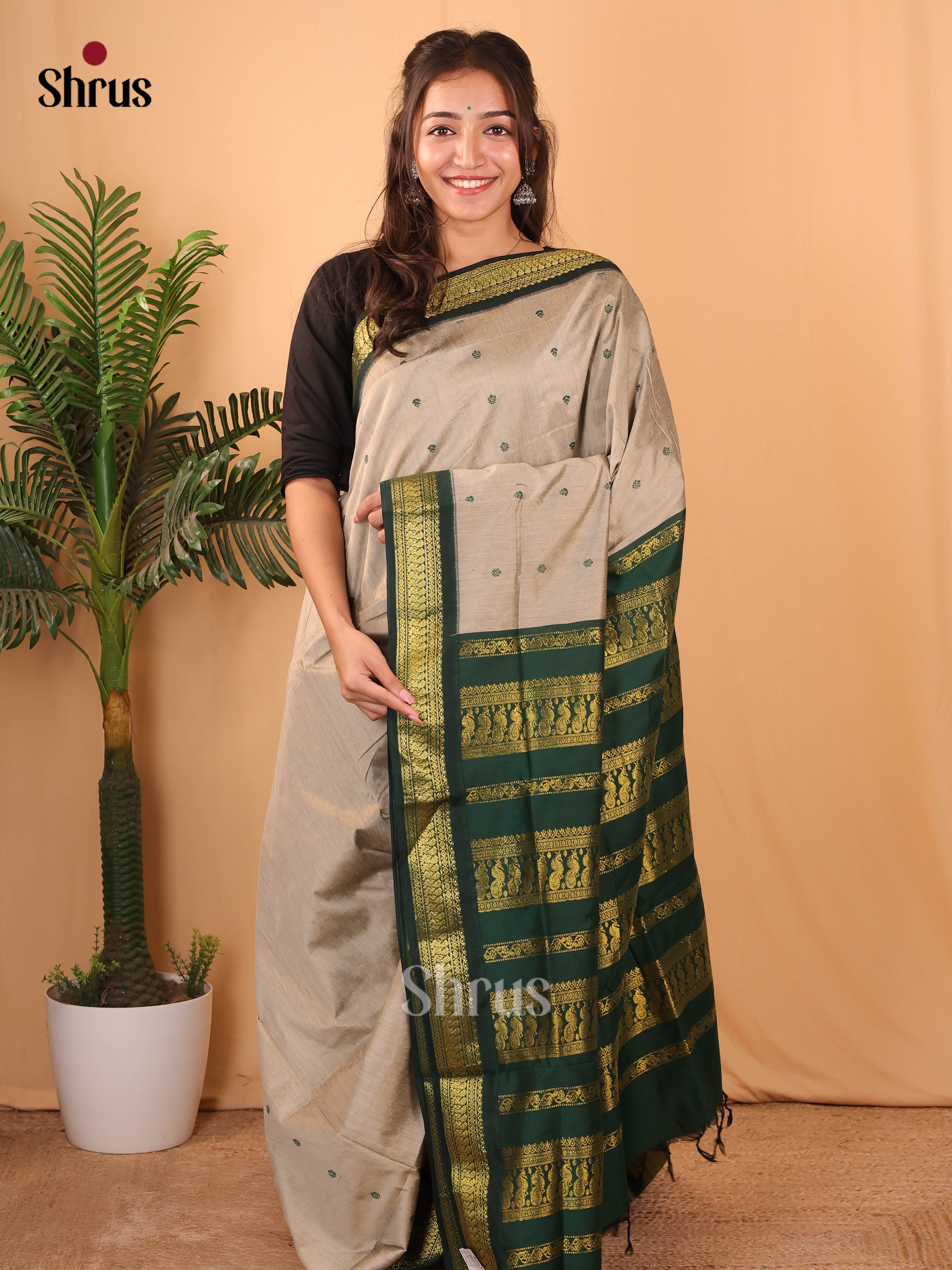 Grey & Green - Kalyani Cotton Saree - Shop on Shrus.com