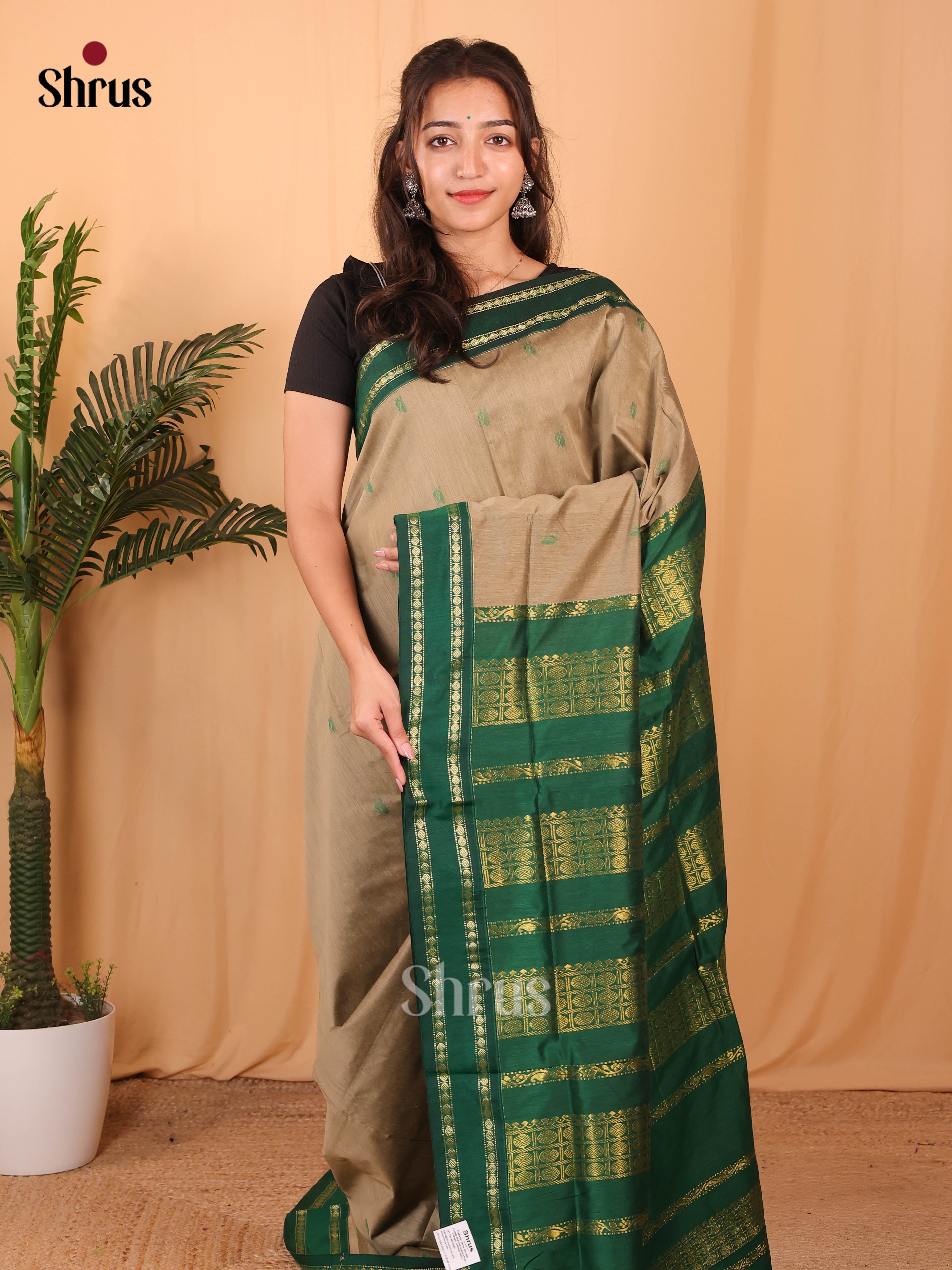 Grey & Green - Kalyani Cotton Saree - Shop on Shrus.com