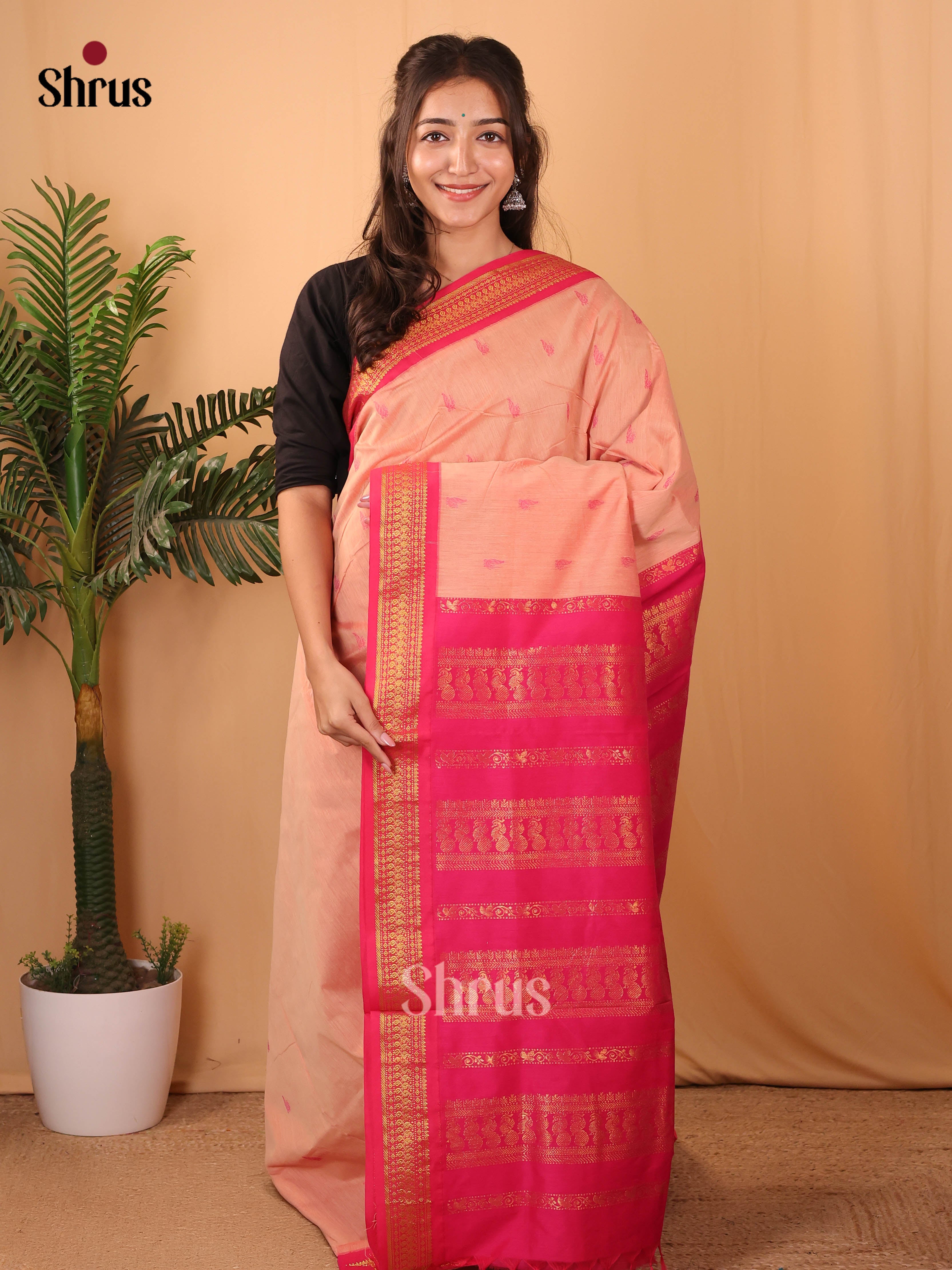Peach & Pink - Kalyani Cotton Saree - Shop on Shrus.com