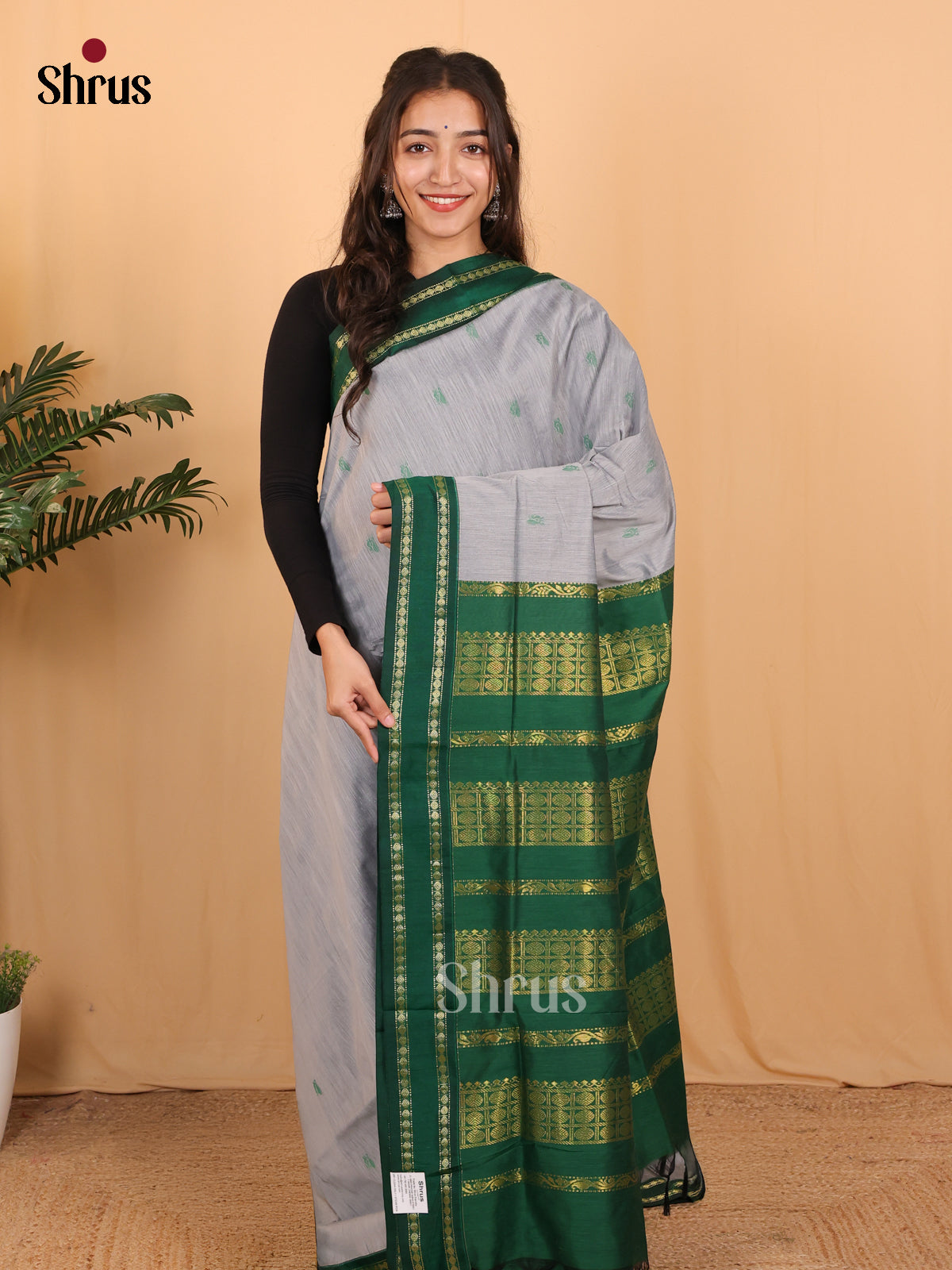 Grey & Green - Kalyani Cotton Saree - Shop on Shrus.com