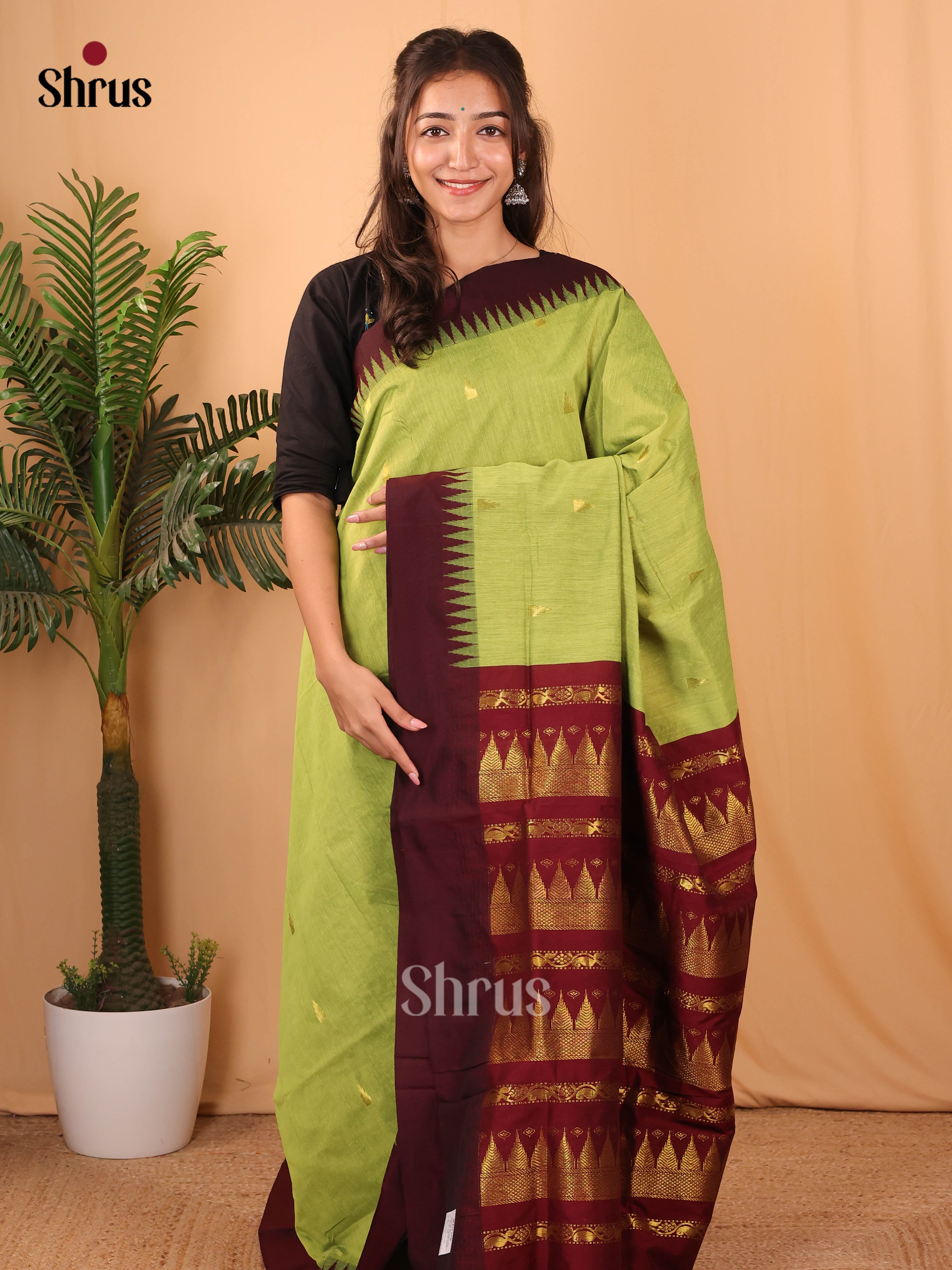 Green & Maroon - Kalyani Cotton Saree - Shop on Shrus.com