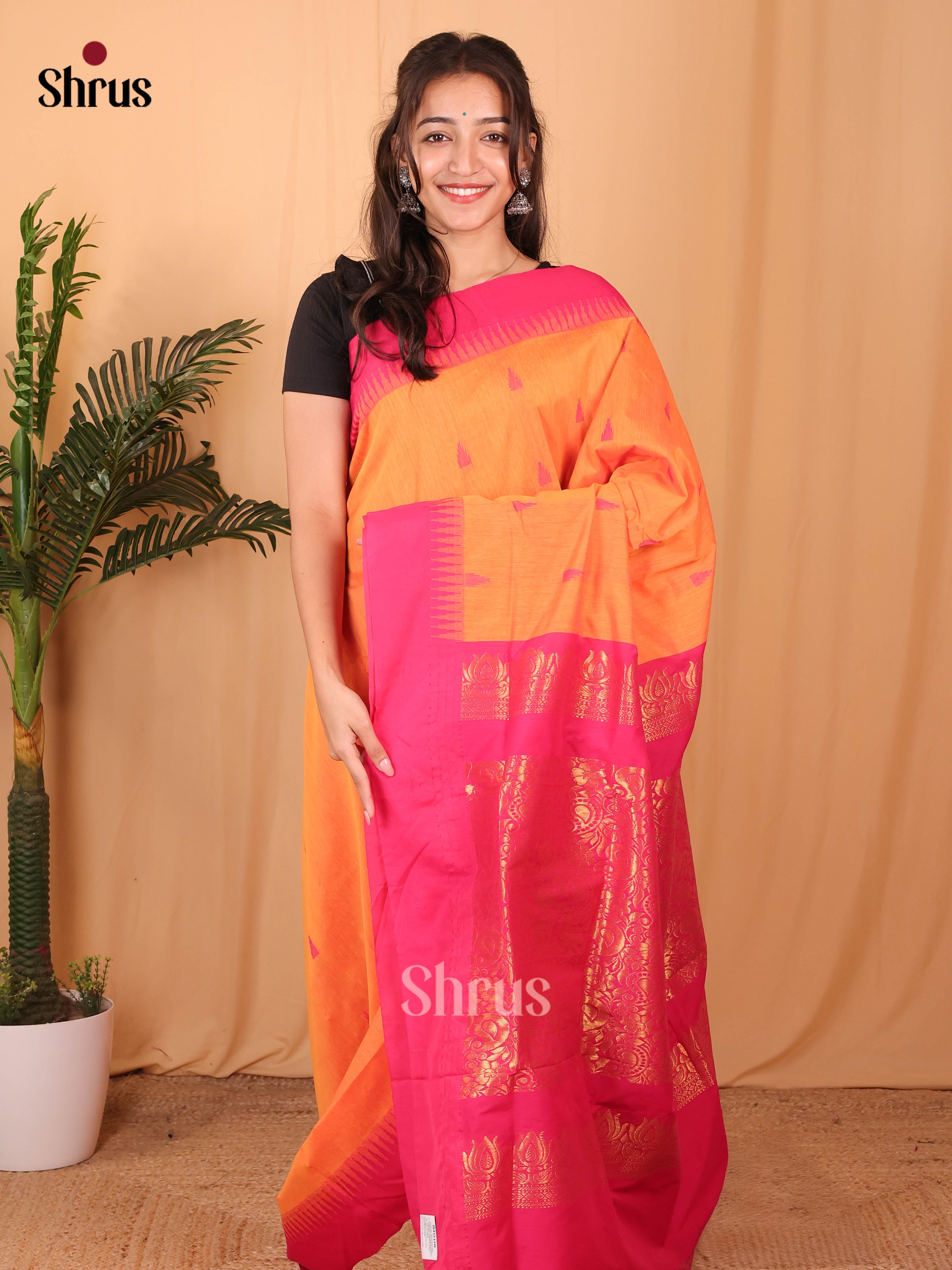 Orange & Pink - Kalyani Cotton Saree - Shop on Shrus.com