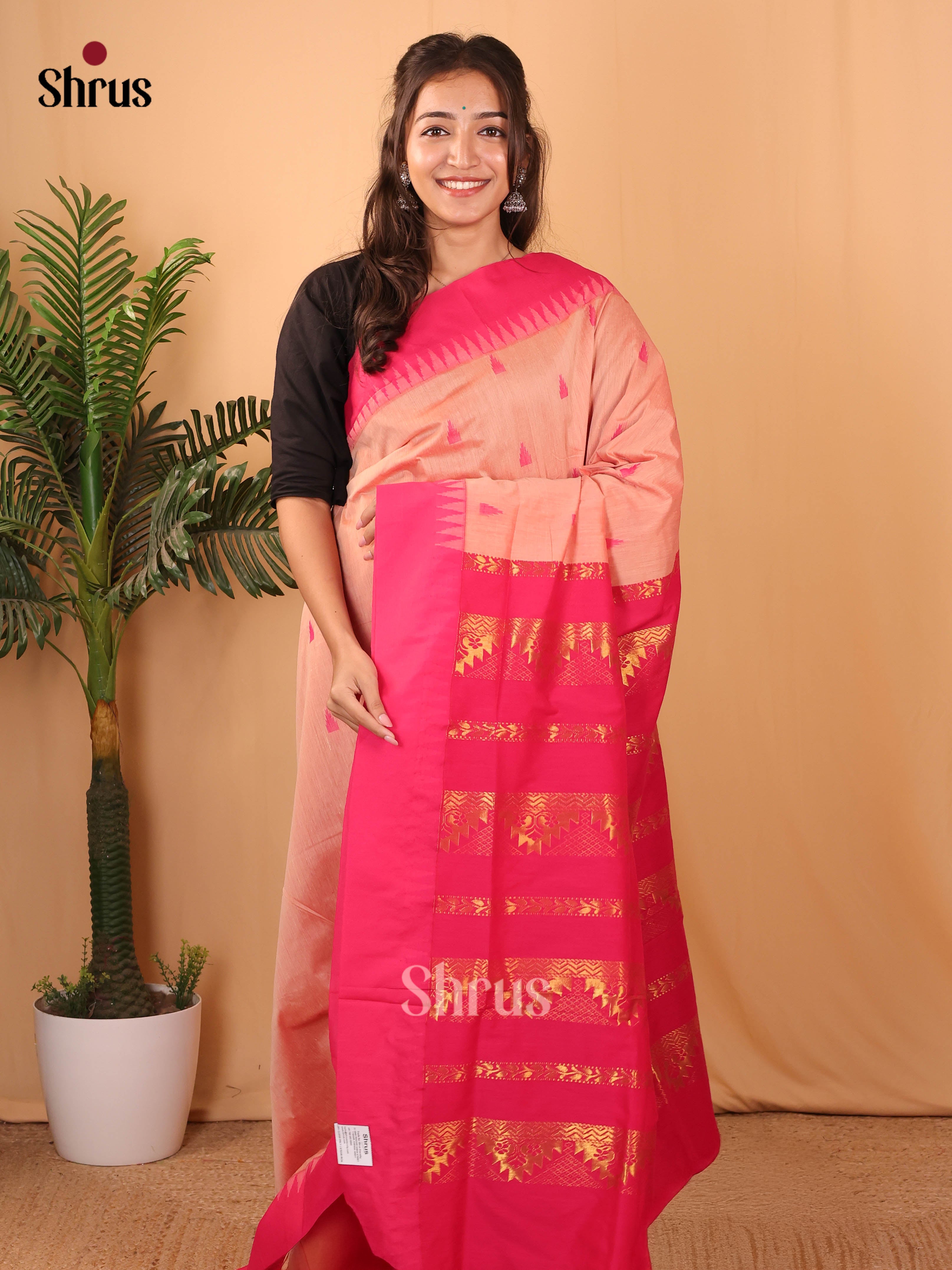 Peach & Pink - Kalyani Cotton Saree - Shop on Shrus.com