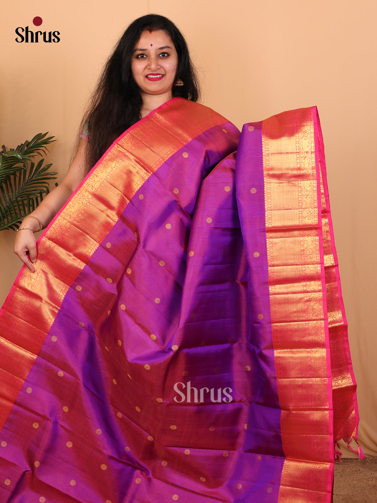 Violet & Pink - Kanchipuram silk Saree - Shop on Shrus.com