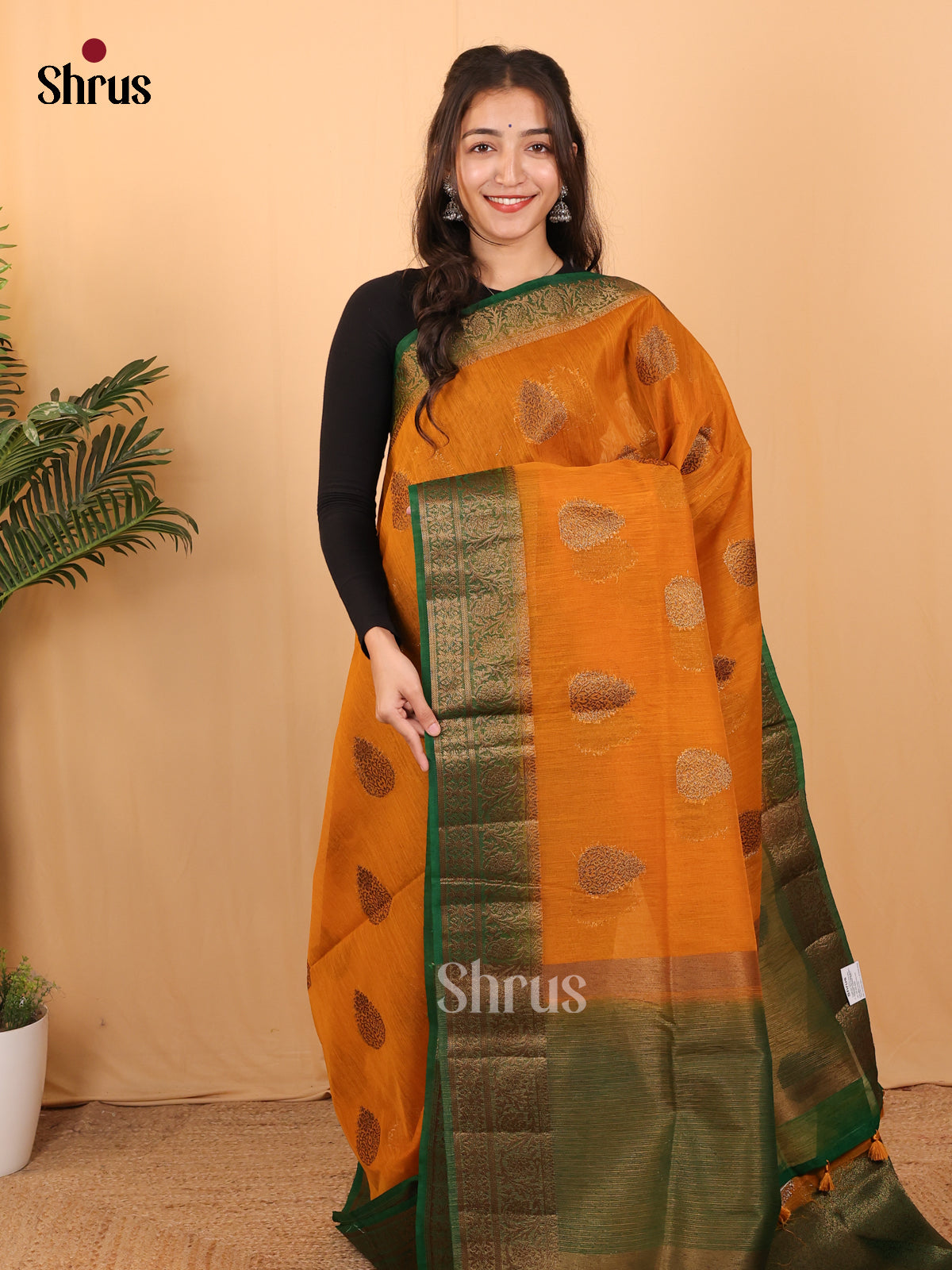Mustard & Green - Semi Jute Saree - Shop on Shrus.com