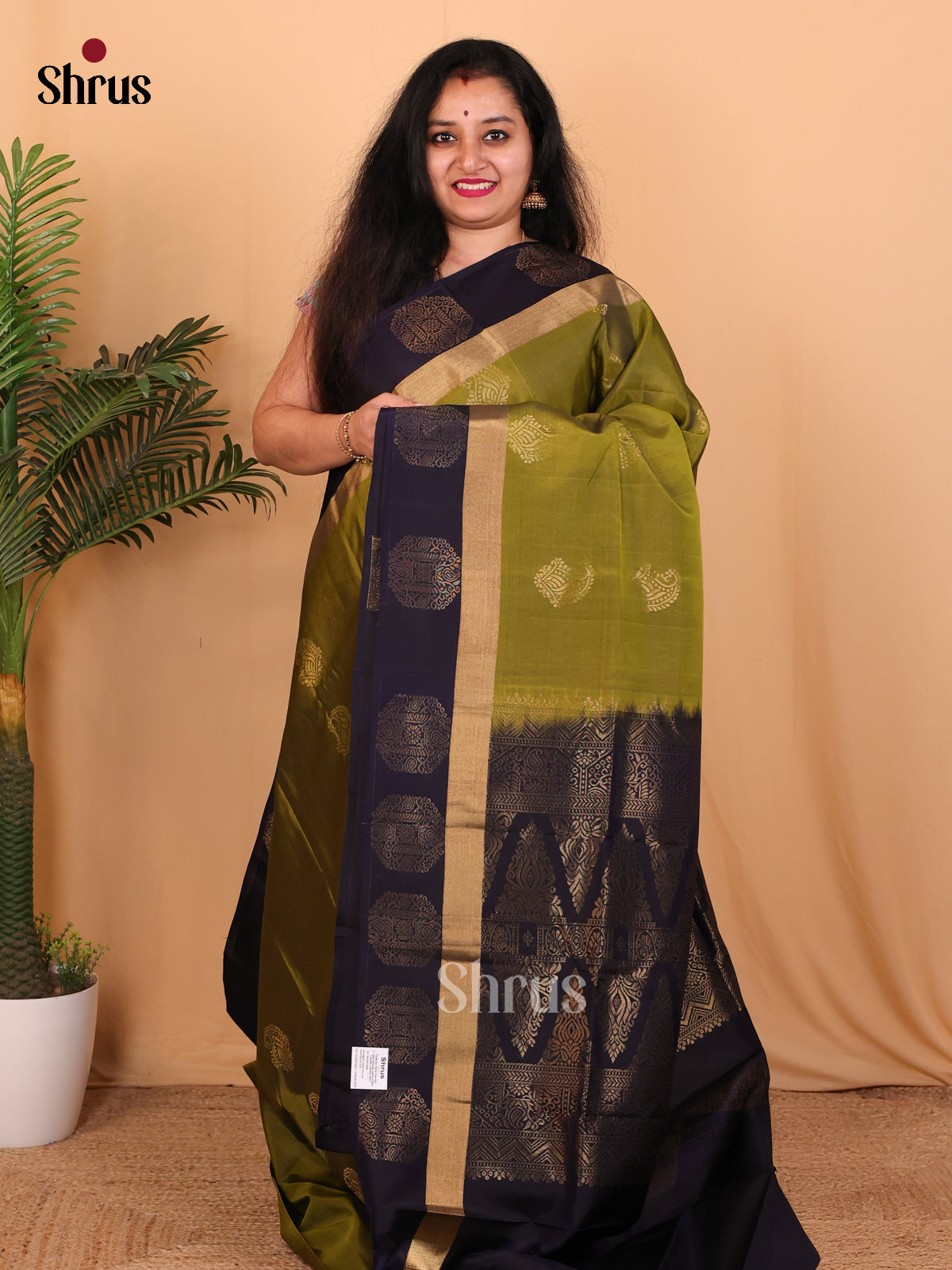 Green & Blue - Softsilk-halfpure Saree - Shop on Shrus.com