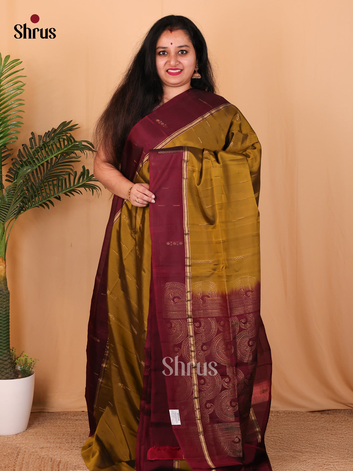 Mehandi green & Maroon- Softsilk-halfpure Saree - Shop on Shrus.com