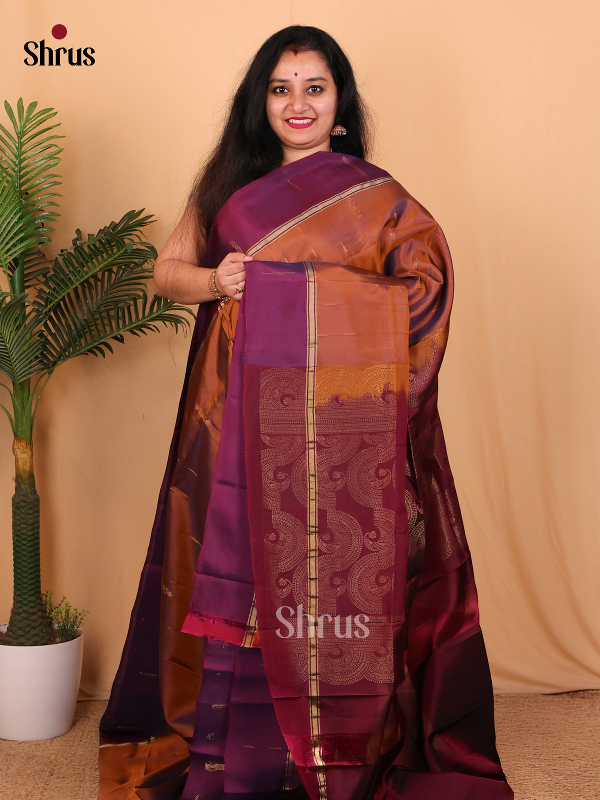 Rust & Maroon - Softsilk-halfpure Saree - Shop on Shrus.com