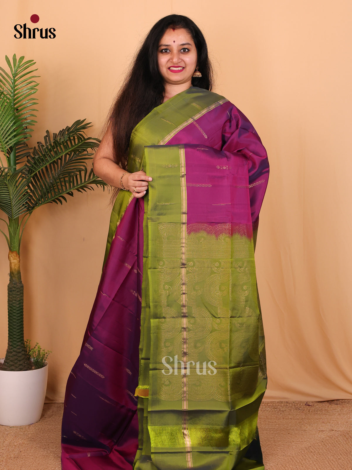 Purple & Green - Softsilk-halfpure Saree - Shop on Shrus.com