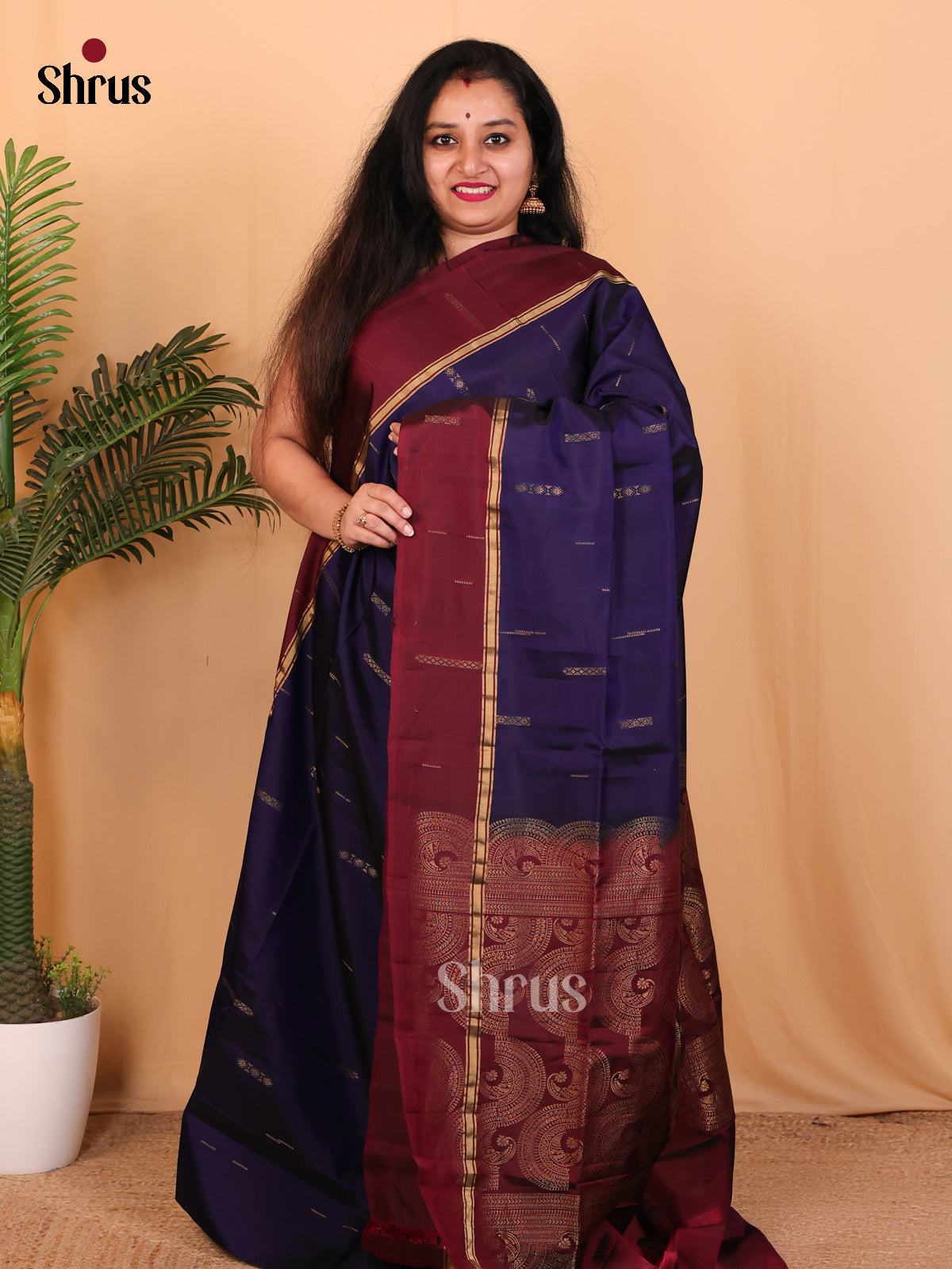 Violet & Maroon - Softsilk-halfpure Saree - Shop on Shrus.com