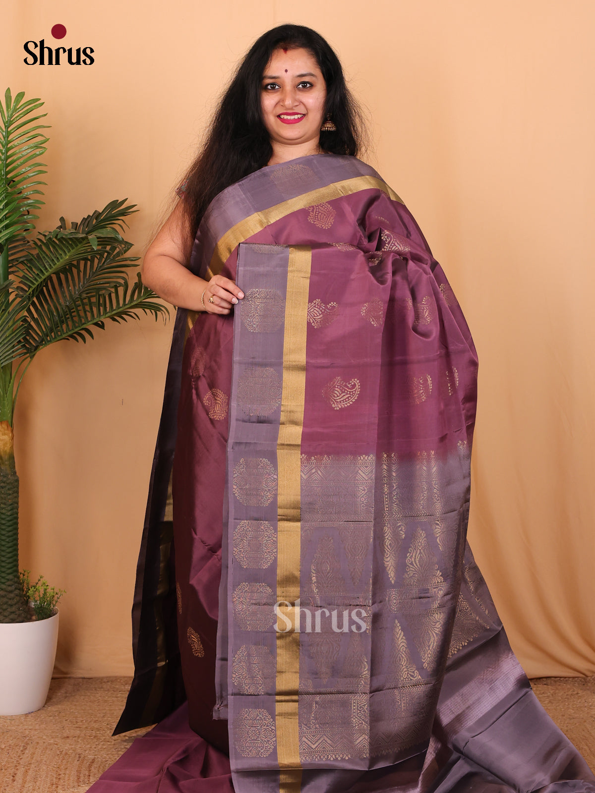 Dark Purple & Lavender- Softsilk-halfpure Saree - Shop on Shrus.com