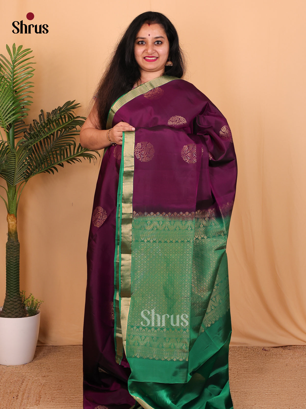 Purple & Green- Softsilk-halfpure Saree - Shop on Shrus.com